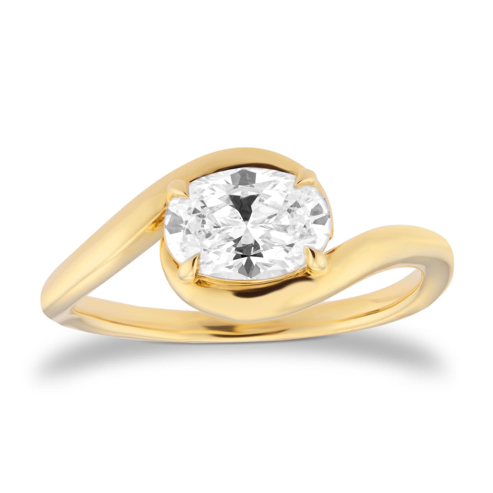 Goldsmiths 9ct Yellow Gold 1.00cttw Oval Cut Lab Grown Diamond Solitaire Fluid Ring Goldsmiths 9ct Yellow Gold 1.00cttw Oval Cut Lab Grown Diamond Solitaire Fluid Ring