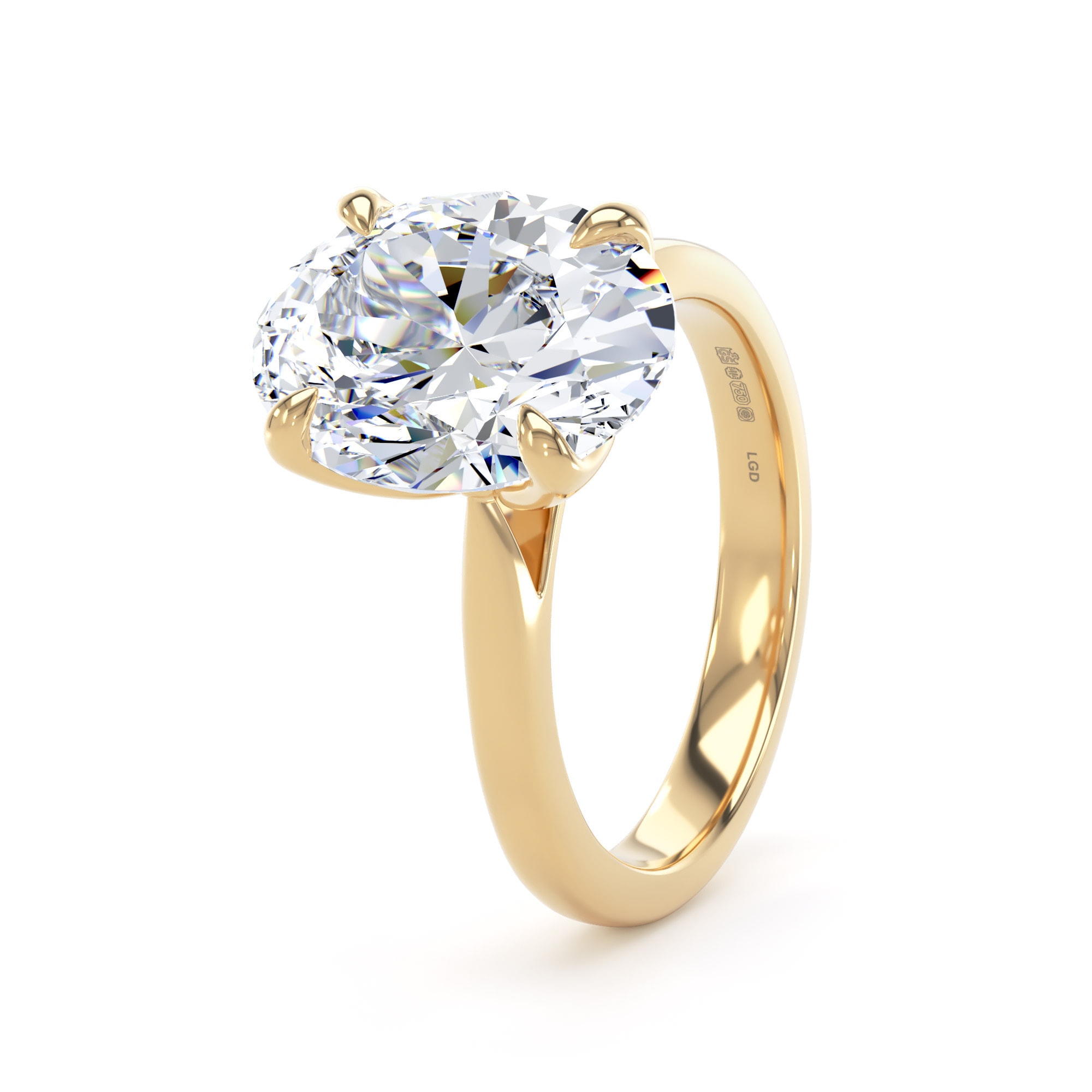 Goldsmiths 18ct Yellow Gold 4.00cttw Oval Cut Lab Grown Diamond Solitaire Engagement Ring