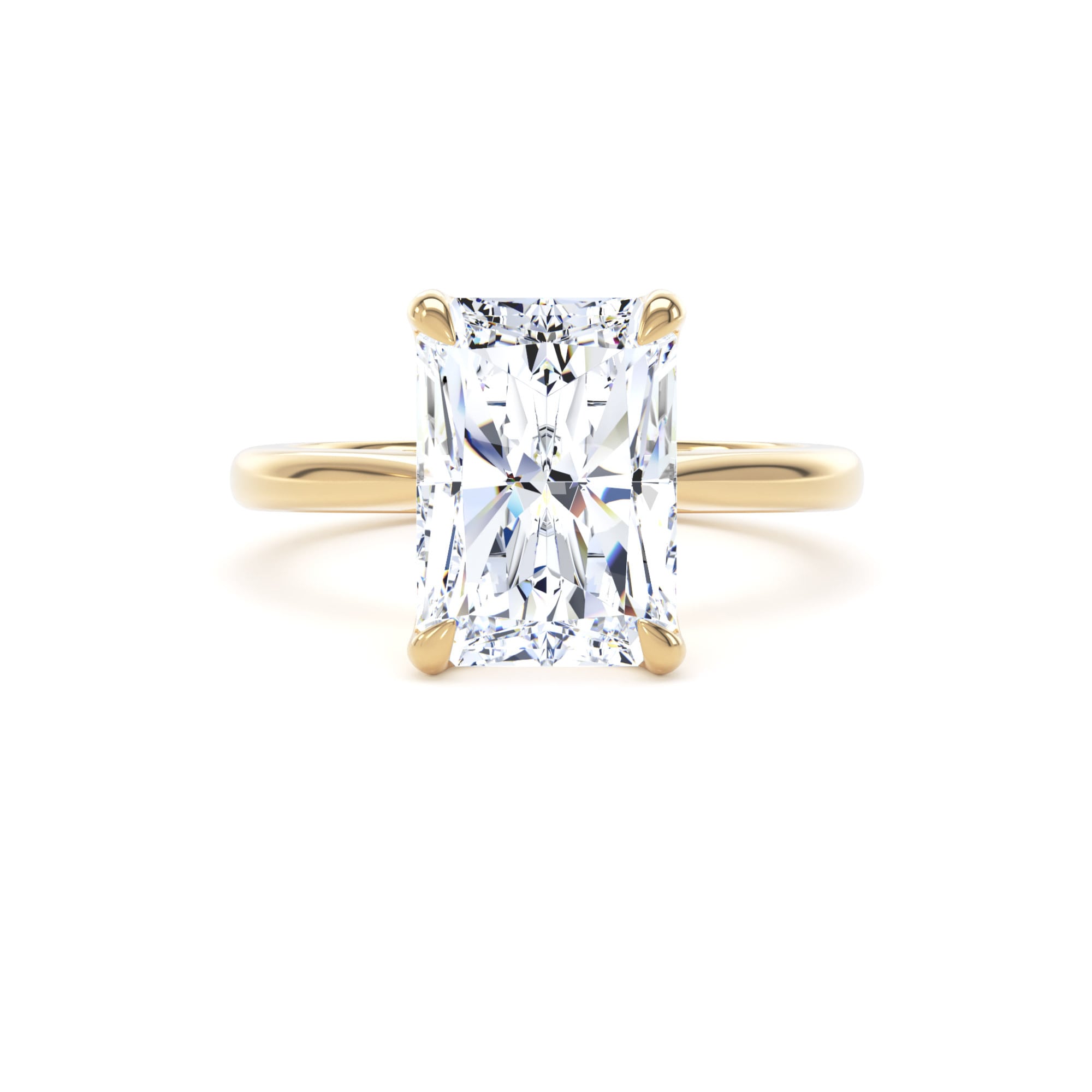 Goldsmiths 18ct Yellow Gold 3.00cttw Radiant Cut Lab Grown Diamond Solitaire Engagement Ring - Ring Size V.5 Goldsmiths 18ct Yellow Gold 3.00cttw Radiant Cut Lab Grown Diamond Solitaire Engagement Ring - Ring Size V.5