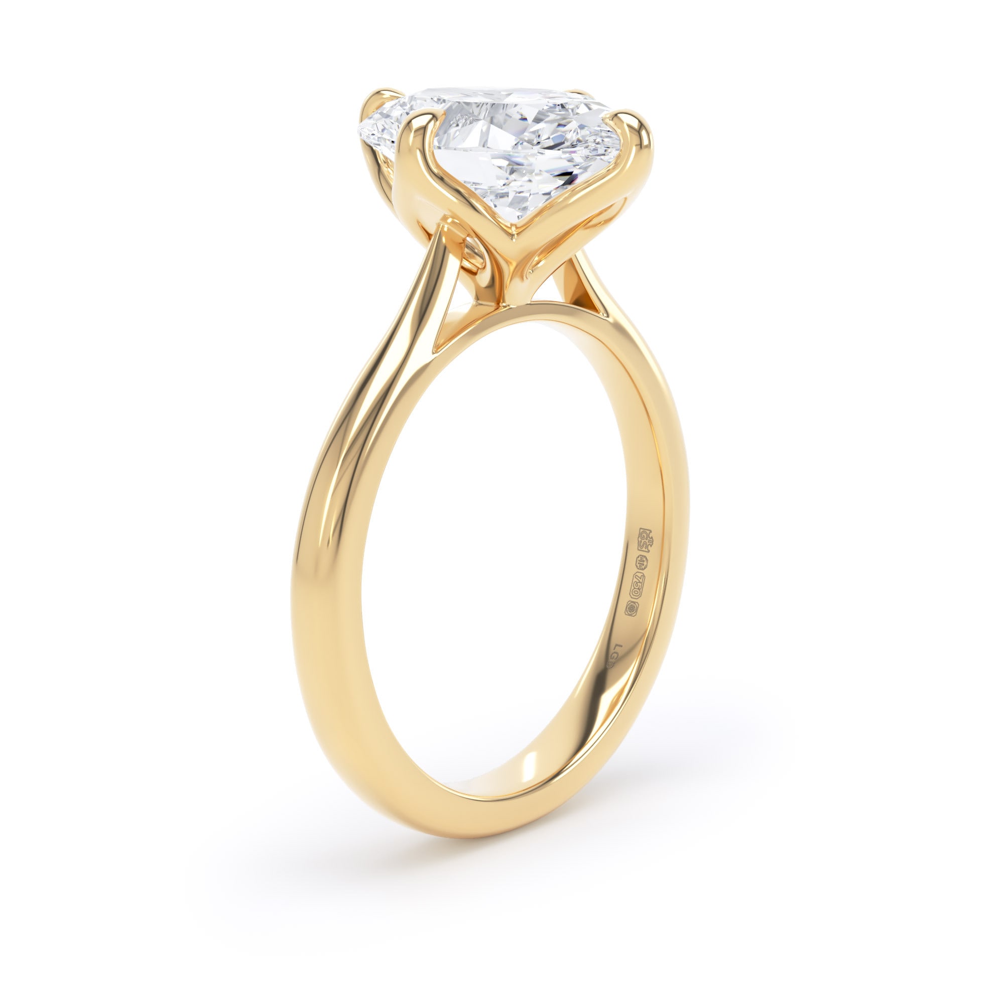 Goldsmiths 18ct Yellow Gold Compass Set 3.00cttw Oval Cut Lab Grown Diamond Solitaire Engagement Ring Goldsmiths 18ct Yellow Gold Compass Set 3.00cttw Oval Cut Lab Grown Diamond Solitaire Engagement Ring
