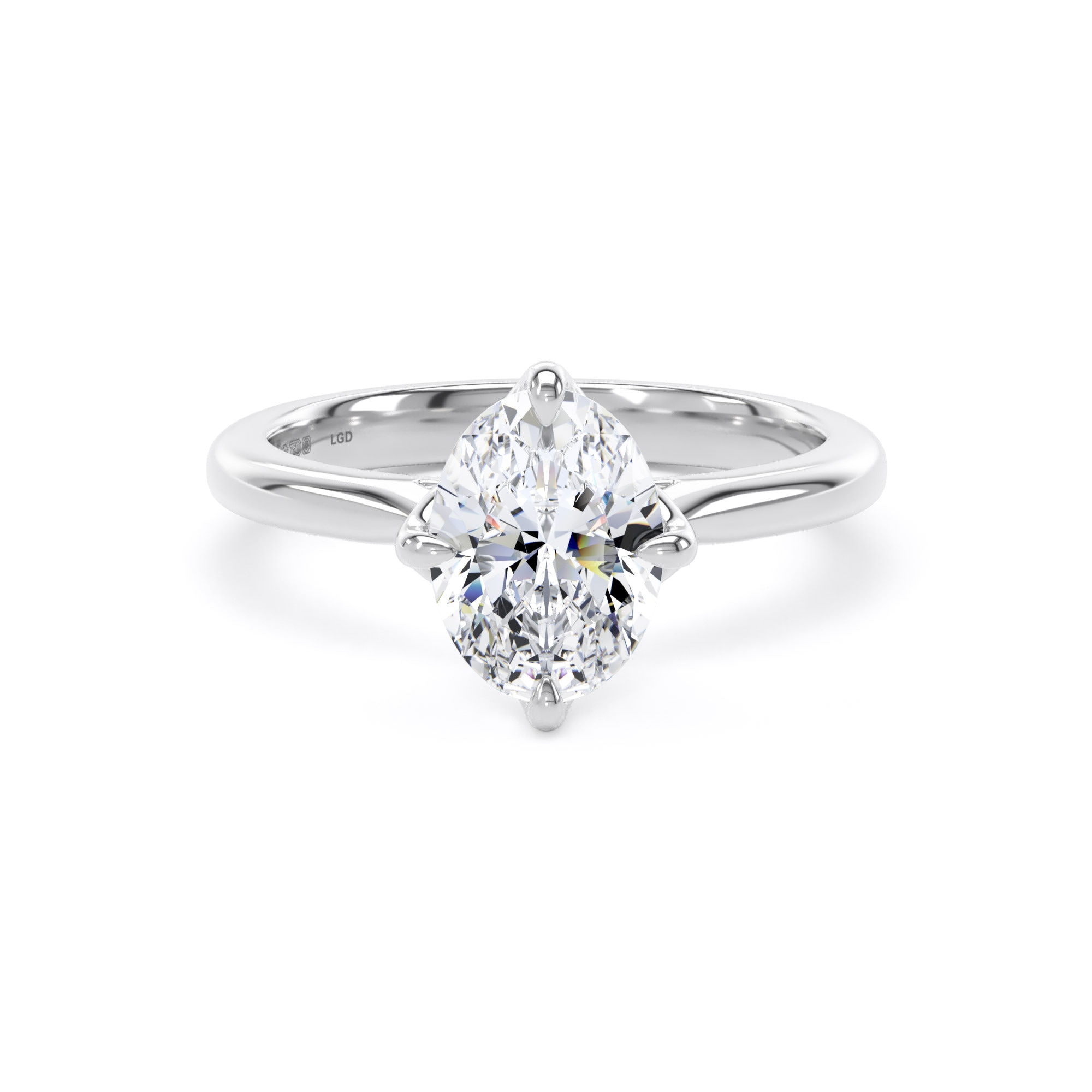 18ct White Gold Compass Set 1.50cttw Oval Cut Lab Grown Diamond Solitaire Engagement Ring