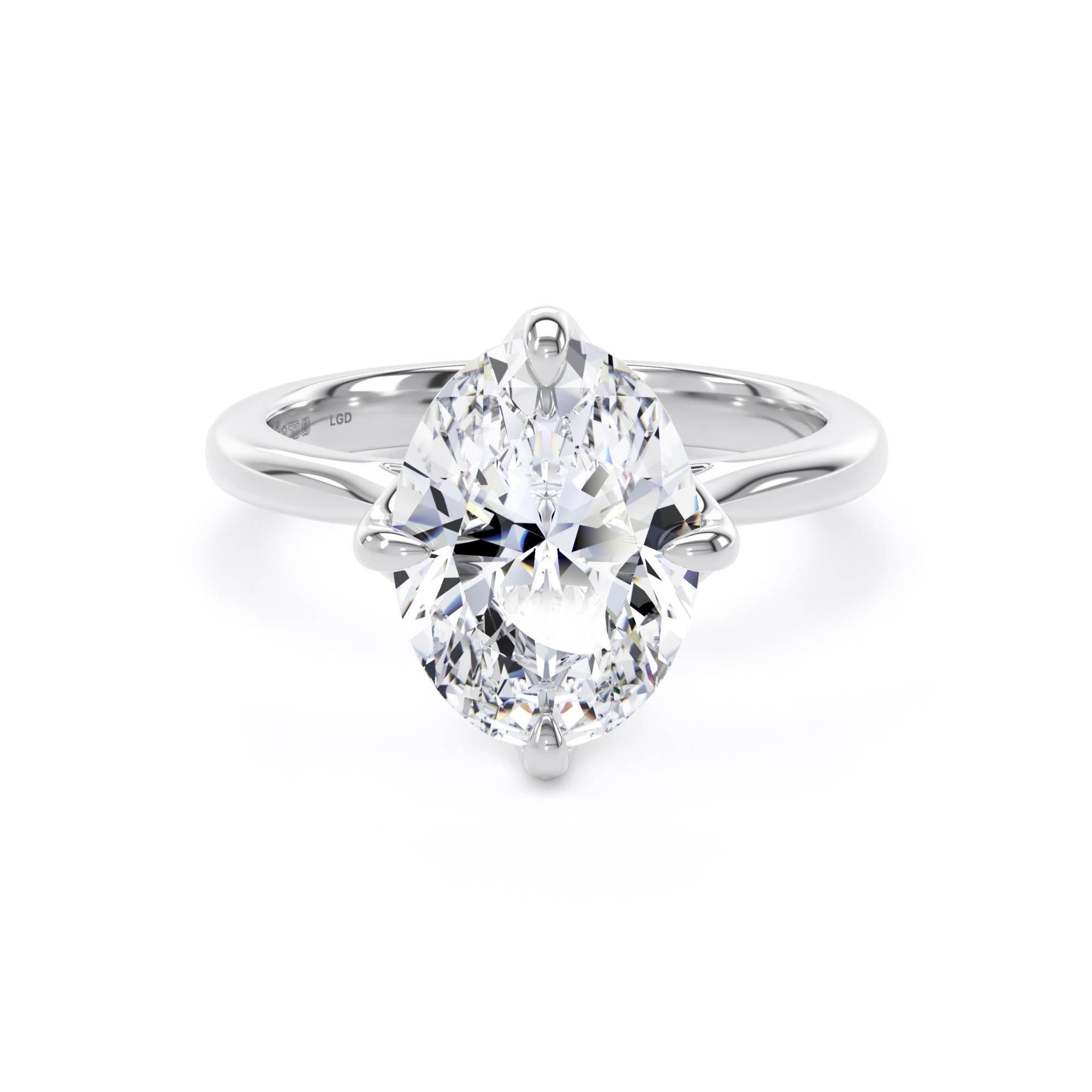 18ct White Gold Compass Set 3.00cttw Oval Cut Lab Grown Diamond Solitaire Engagement Ring