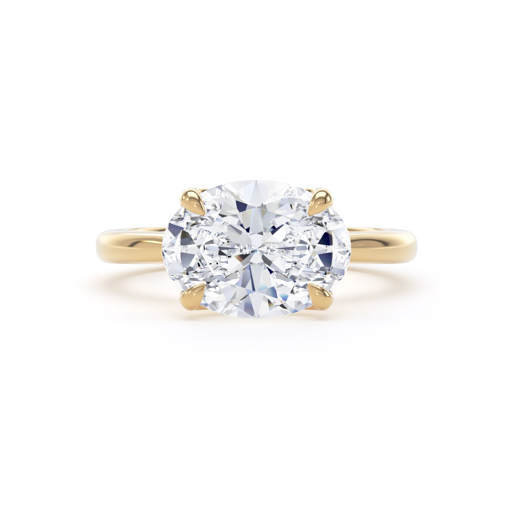 Goldsmiths 18ct Yellow Gold East-West 3.00cttw Oval Cut Lab Grown Diamond Solitaire Engagement Ring Goldsmiths 18ct Yellow Gold East-West 3.00cttw Oval Cut Lab Grown Diamond Solitaire Engagement Ring