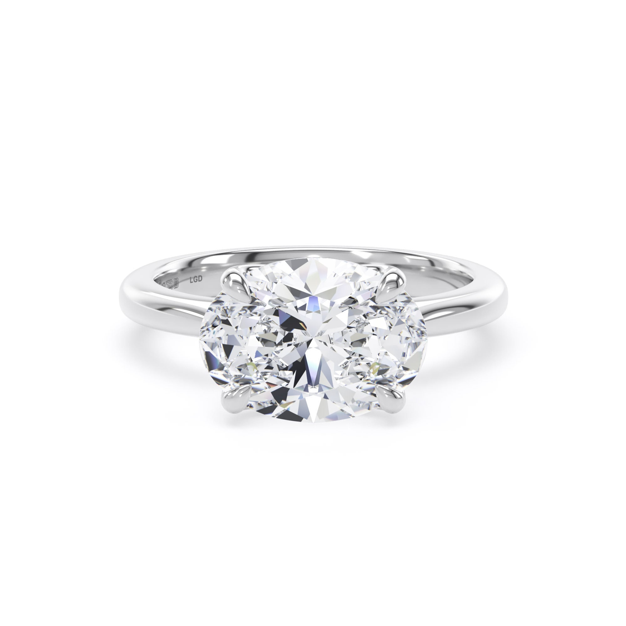 18ct White Gold East-West 3.00cttw Oval Cut Lab Grown Diamond Solitaire Engagement Ring