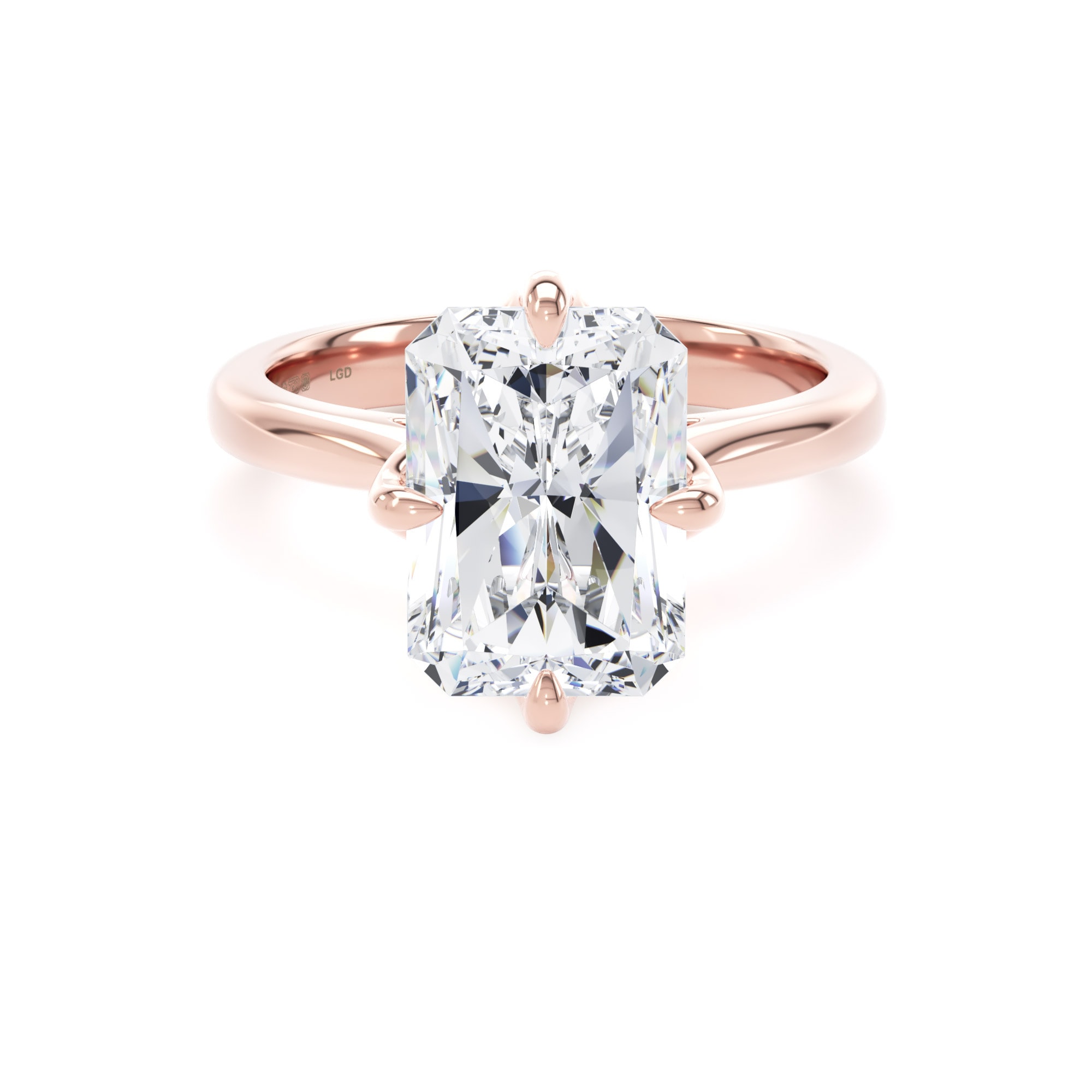 18ct Rose Gold Compass Set 5.00cttw Radiant Cut Lab Grown Diamond Solitaire Engagement Ring