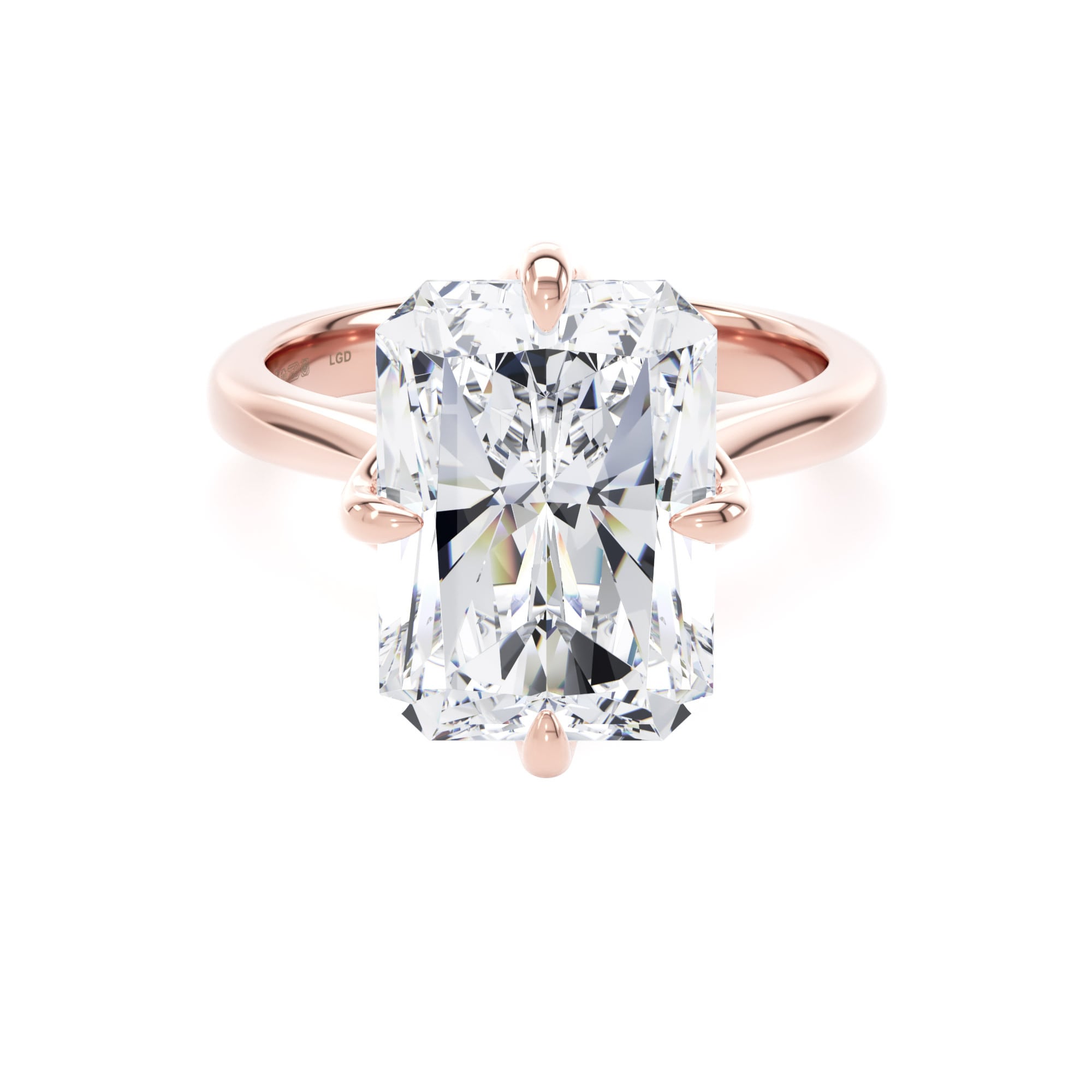 18ct Rose Gold Compass Set 7.00cttw Radiant Cut Lab Grown Diamond Solitaire Engagement Ring
