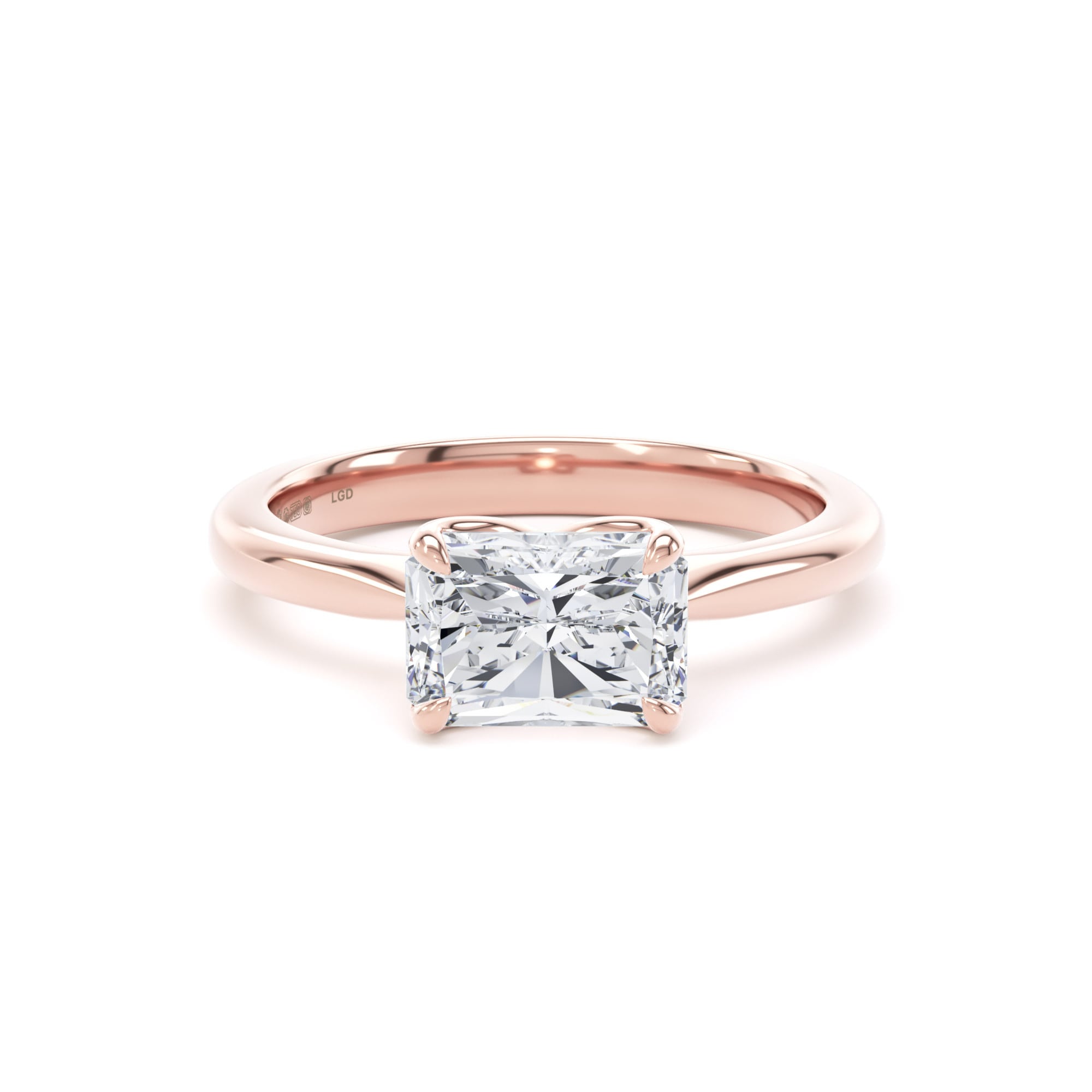 18ct Rose Gold East-West 1.50cttw Radiant Cut Lab Grown Diamond Solitaire Engagement Ring