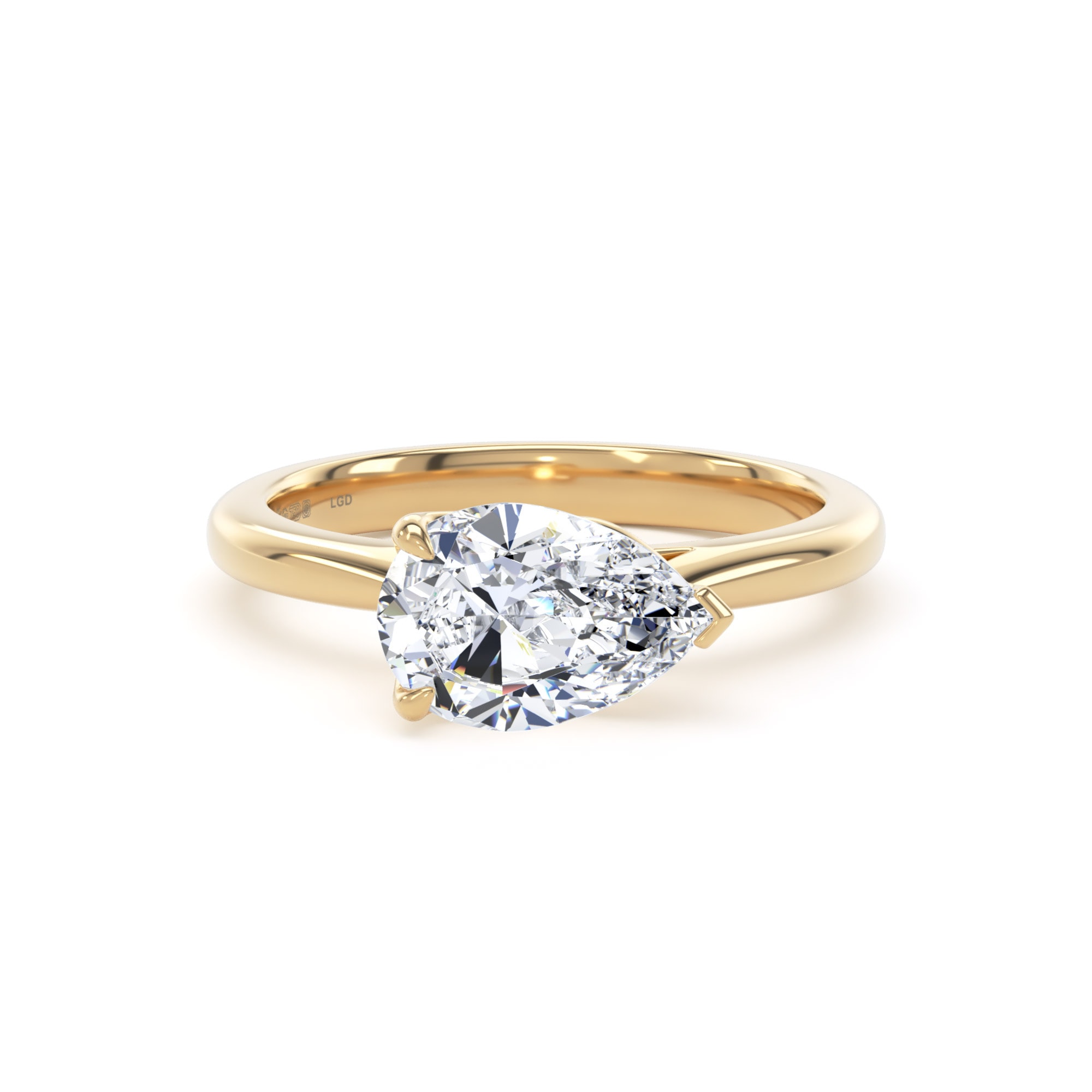 18ct Yellow Gold East-West 2.00cttw Pear Cut Lab Grown Diamond Solitaire Engagement Ring