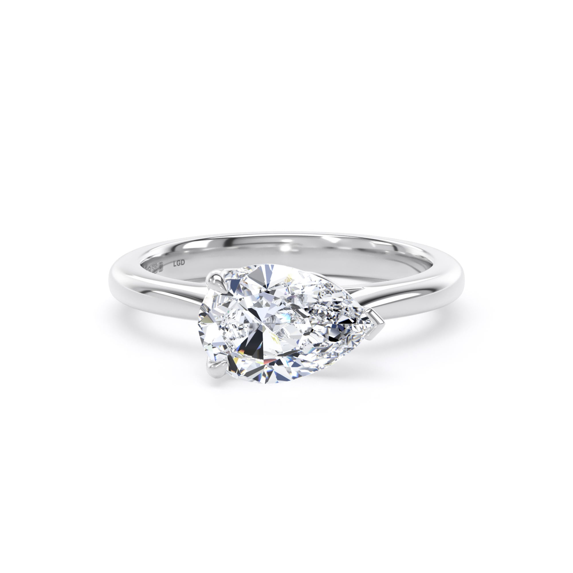 18ct White Gold East-West 2.00cttw Pear Cut Lab Grown Diamond Solitaire Engagement Ring