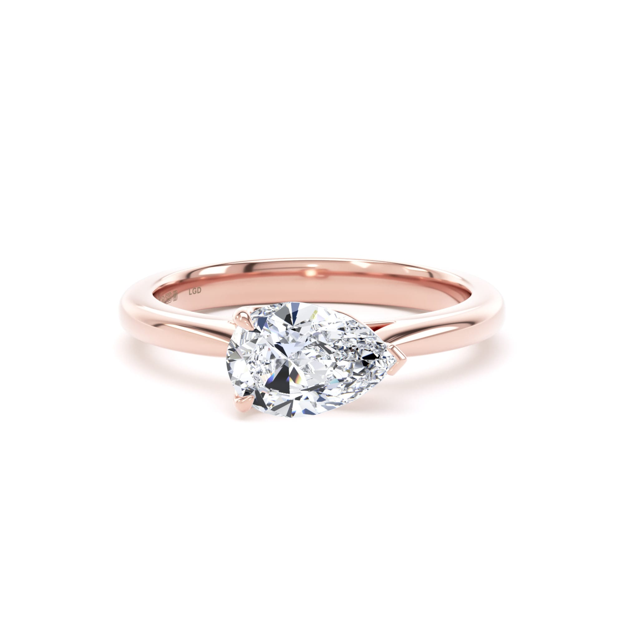 18ct Rose Gold East-West 1.50cttw Pear Cut Lab Grown Diamond Solitaire Engagement Ring by Goldsmiths