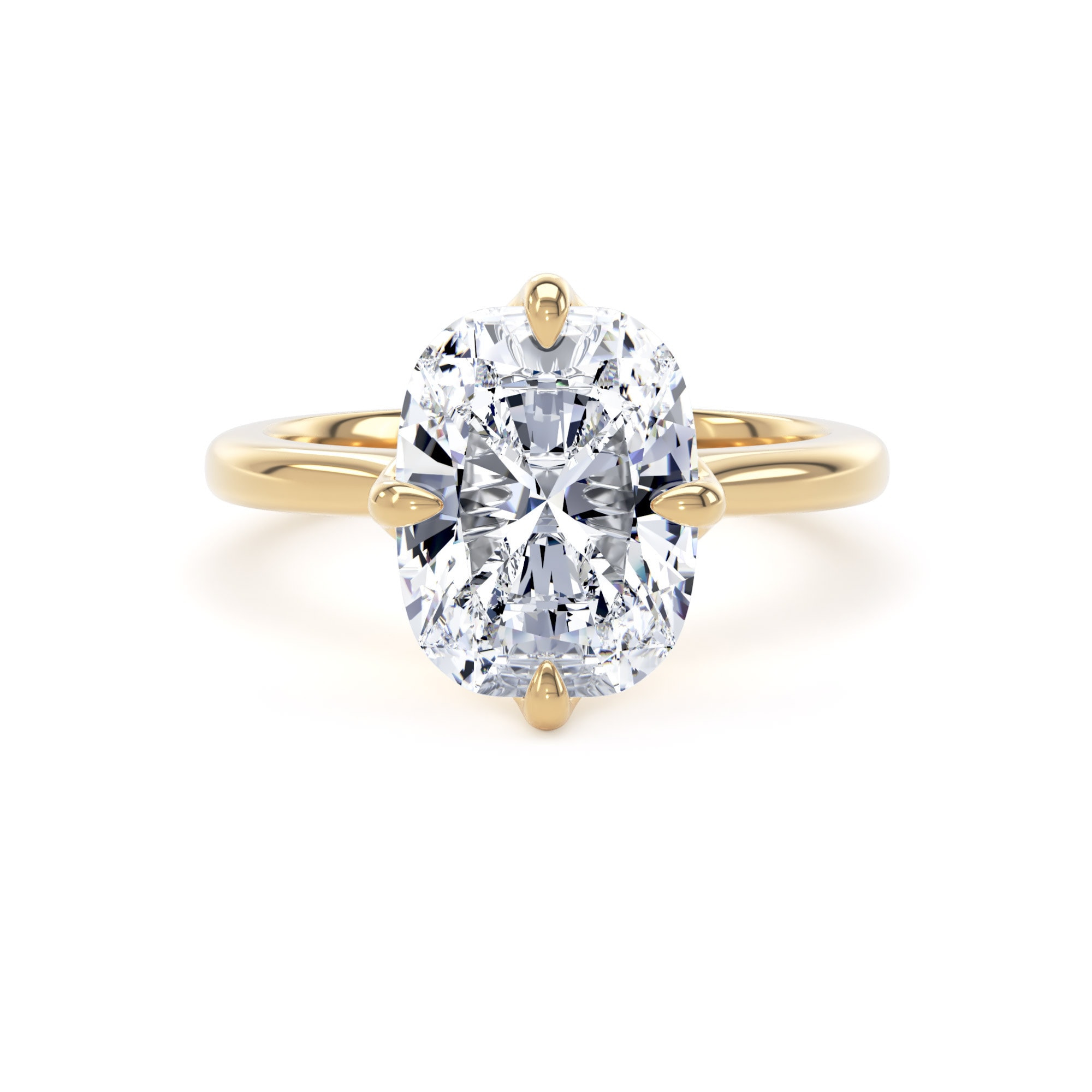 18ct Yellow Gold Compass Set 4.00cttw Elongated Cushion Cut Lab Grown Diamond Solitaire Engagement Ring