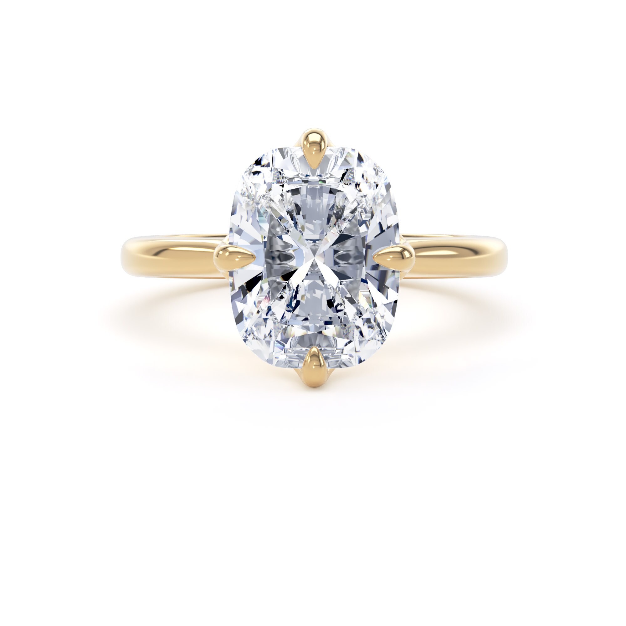 Goldsmiths 18ct Yellow Gold Compass Set 4.00cttw Elongated Cushion Cut Lab Grown Diamond Solitaire Engagement Ring - Ring Size J.5 Goldsmiths 18ct Yellow Gold Compass Set 4.00cttw Elongated Cushion Cut Lab Grown Diamond Solitaire Engagement Ring - Ring Size J.5