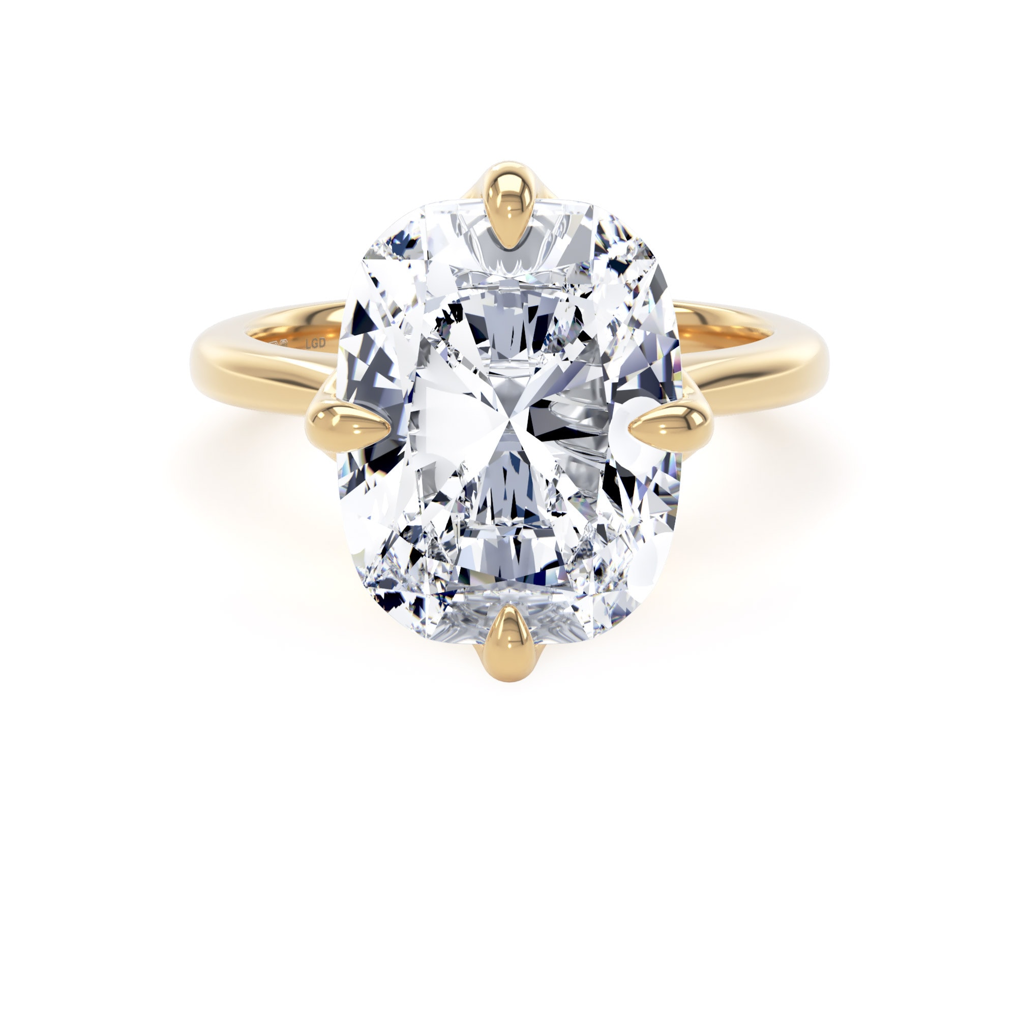 18ct Yellow Gold Compass Set 7.00cttw Elongated Cushion Cut Lab Grown Diamond Solitaire Engagement Ring