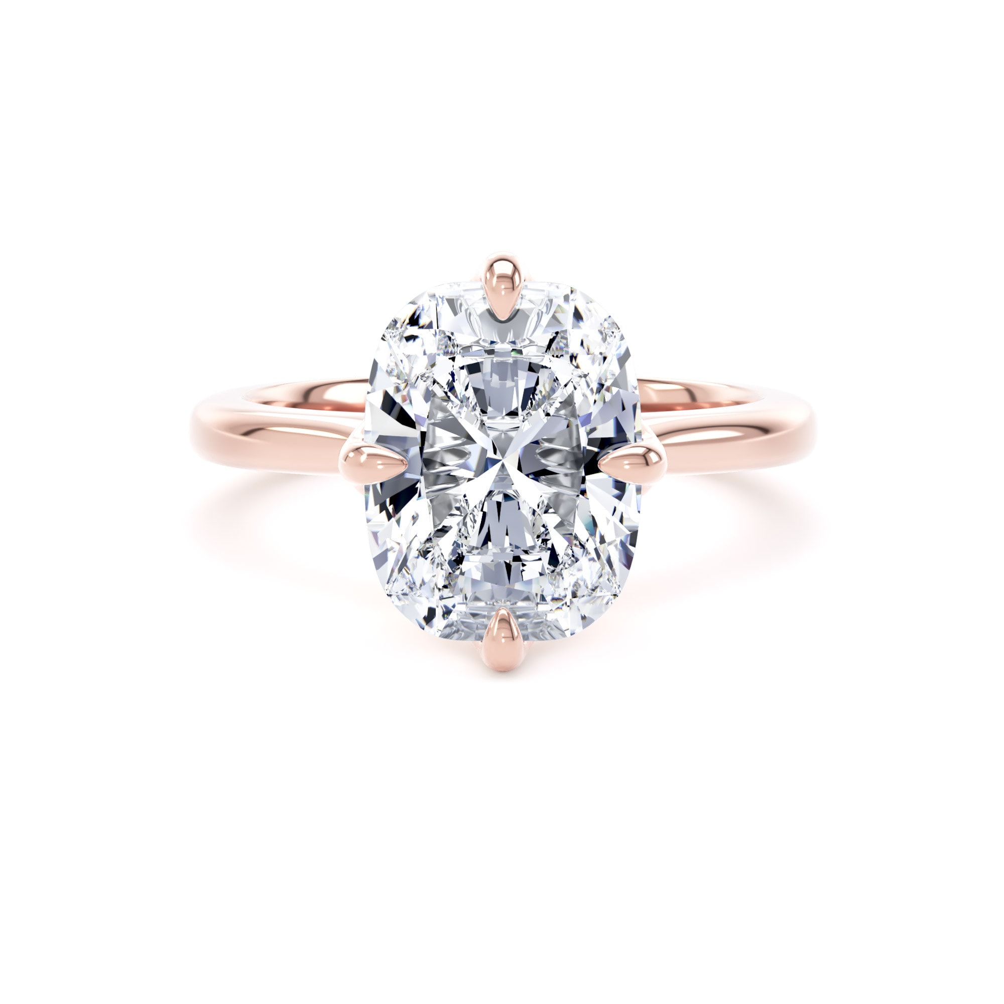 18ct Rose Gold Compass Set 4.00cttw Elongated Cushion Cut Lab Grown Diamond Solitaire Engagement Ring