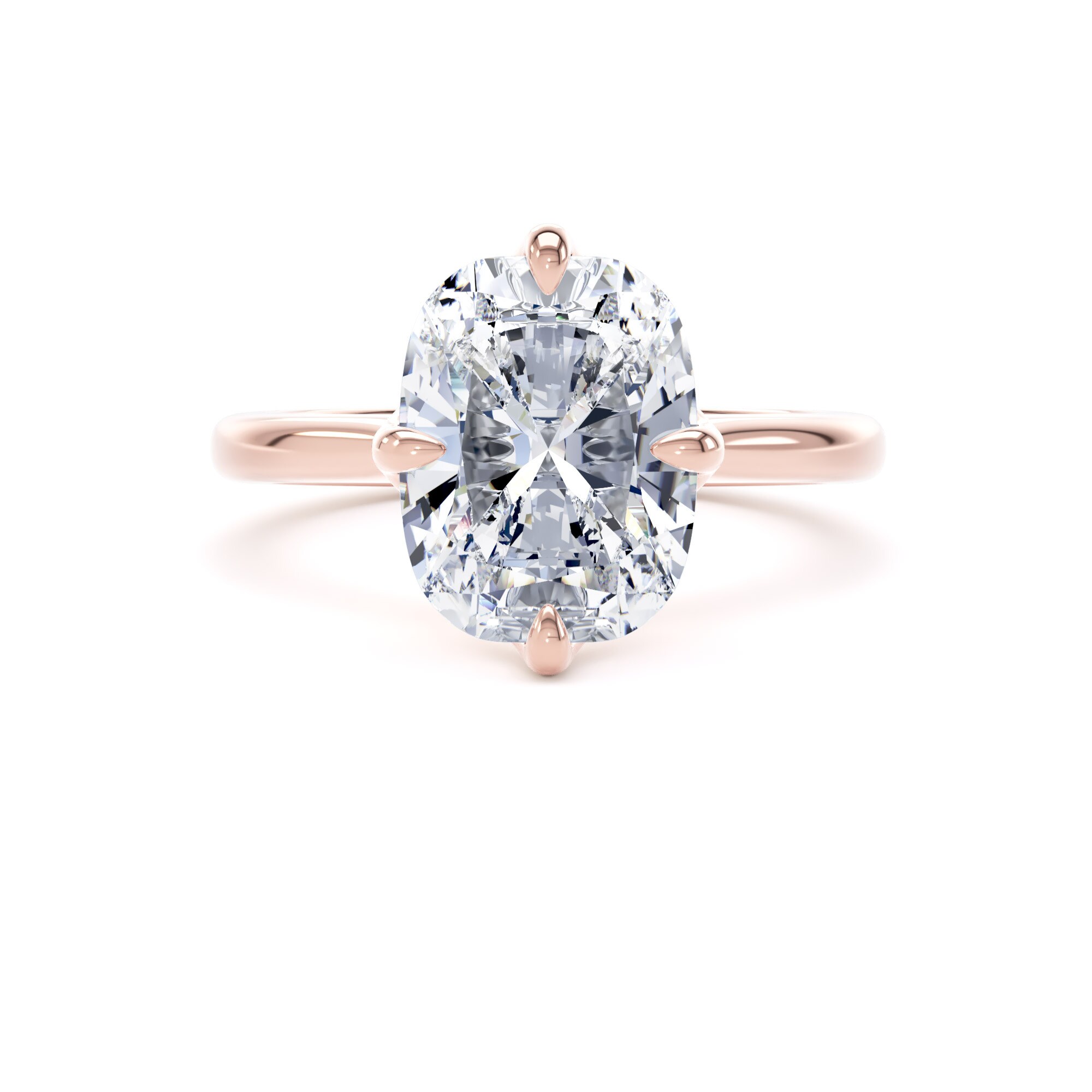 Goldsmiths 18ct Rose Gold Compass Set 4.00cttw Elongated Cushion Cut Lab Grown Diamond Solitaire Engagement Ring - Ring Size L.5 Goldsmiths 18ct Rose Gold Compass Set 4.00cttw Elongated Cushion Cut Lab Grown Diamond Solitaire Engagement Ring - Ring Size L.5