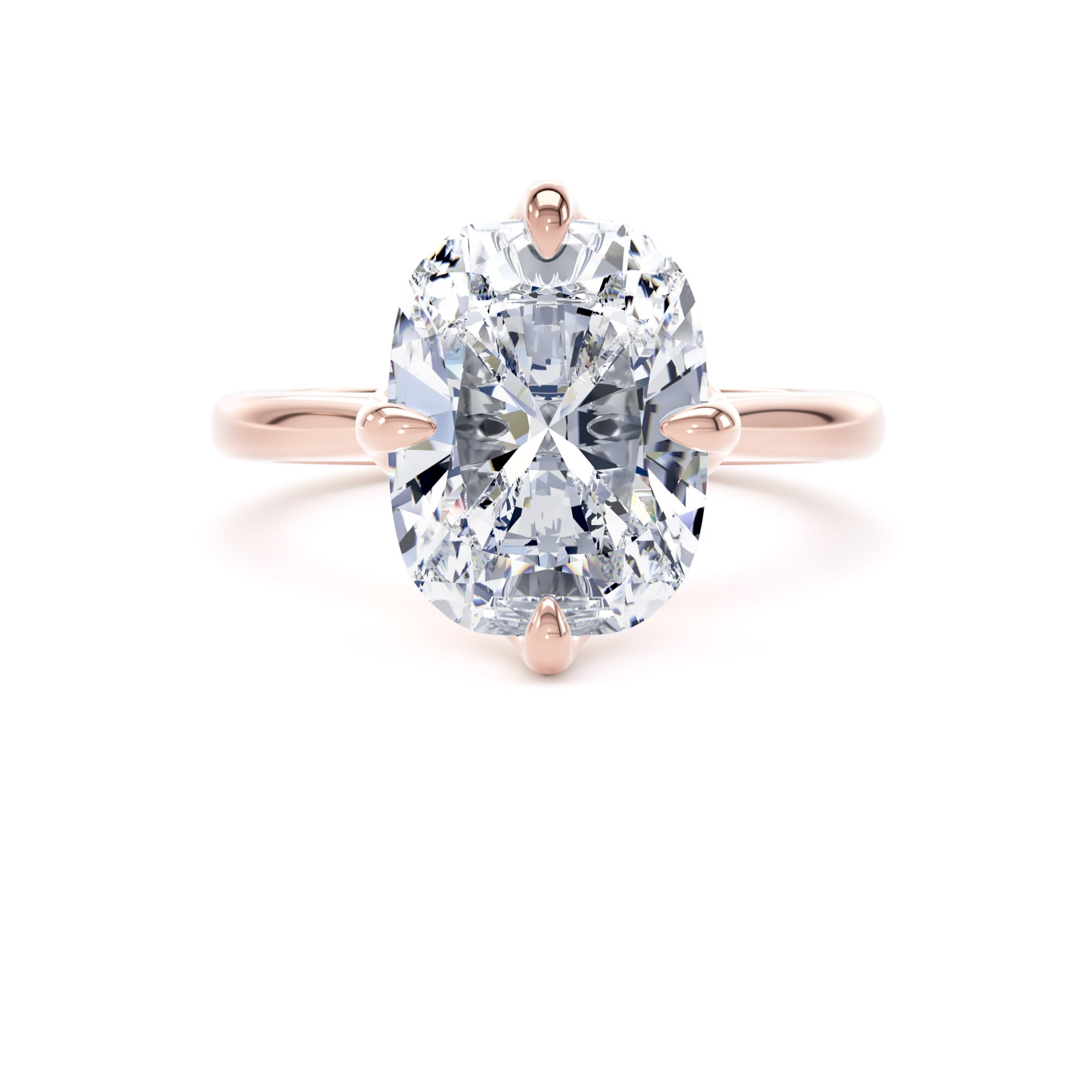 Goldsmiths 18ct Rose Gold Compass Set 5.00cttw Elongated Cushion Cut Lab Grown Diamond Solitaire Engagement Ring - Ring Size F.5 Goldsmiths 18ct Rose Gold Compass Set 5.00cttw Elongated Cushion Cut Lab Grown Diamond Solitaire Engagement Ring - Ring Size F.5