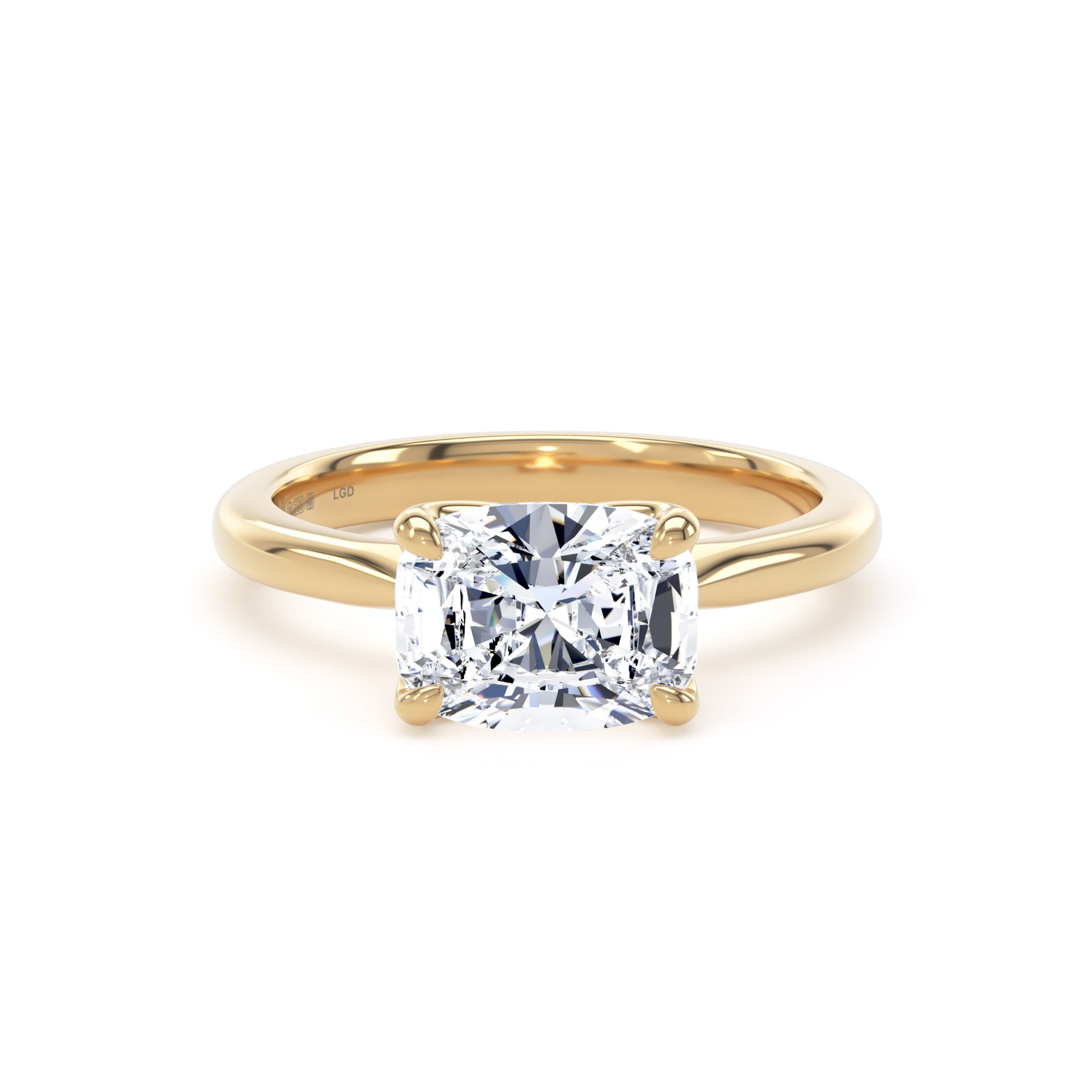 18ct Yellow Gold East-West 2.00cttw Elongated Cushion Cut Lab Grown Diamond Solitaire Engagement Ring