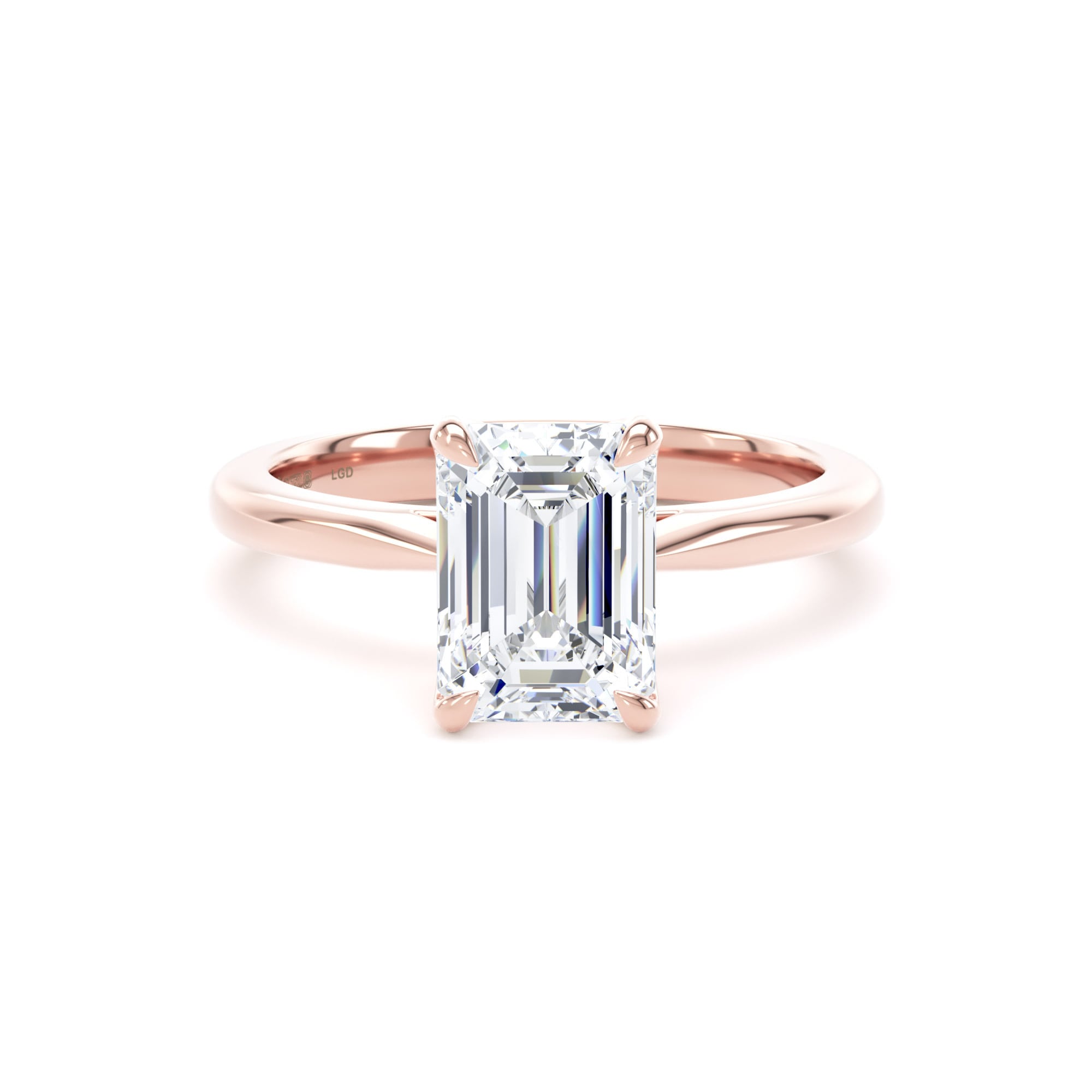 18ct Rose Gold 2.00cttw Emerald Cut Lab Grown Diamond Solitaire Engagement Ring