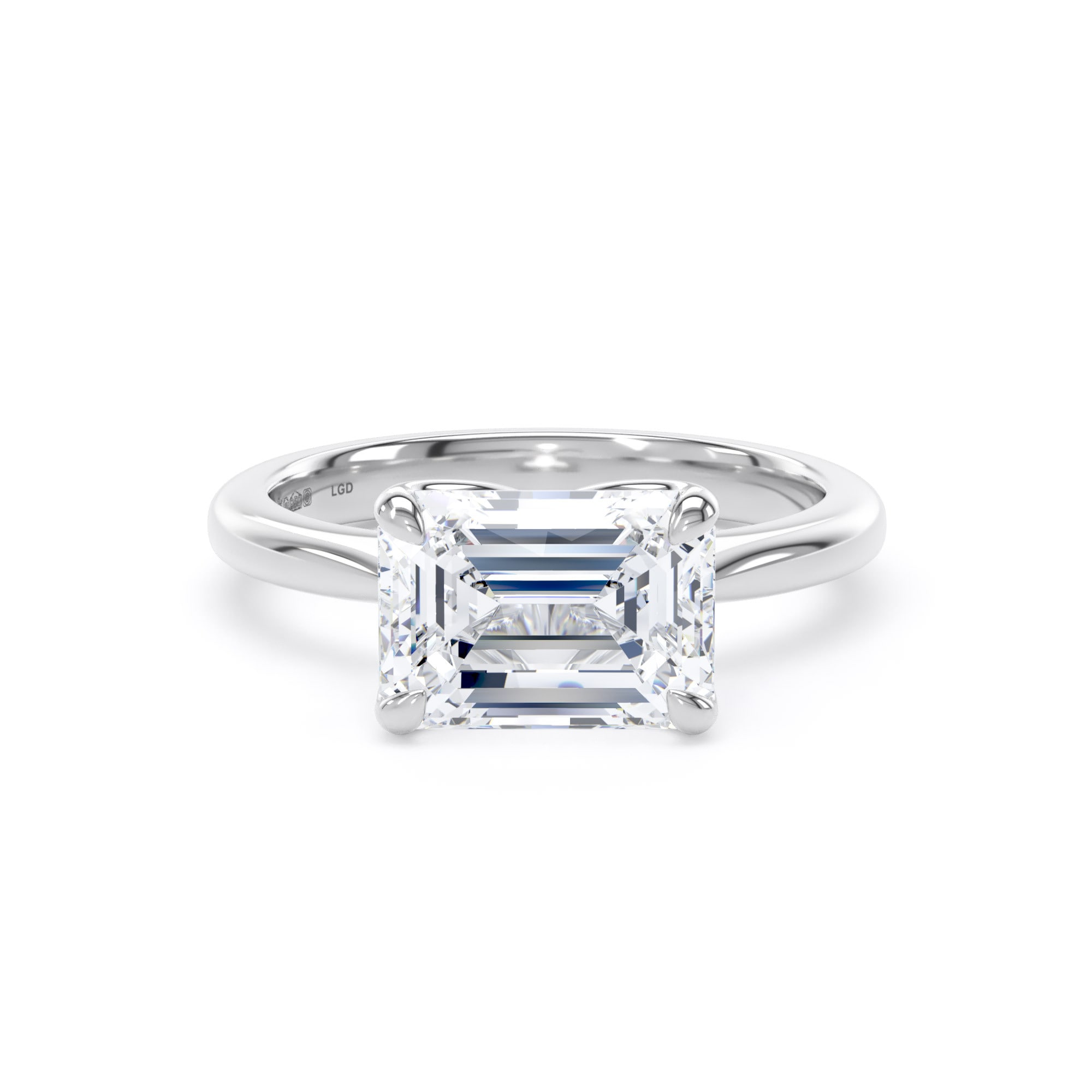 Platinum East-West 3.00cttw Emerald Cut Lab Grown Diamond Solitaire Engagement Ring