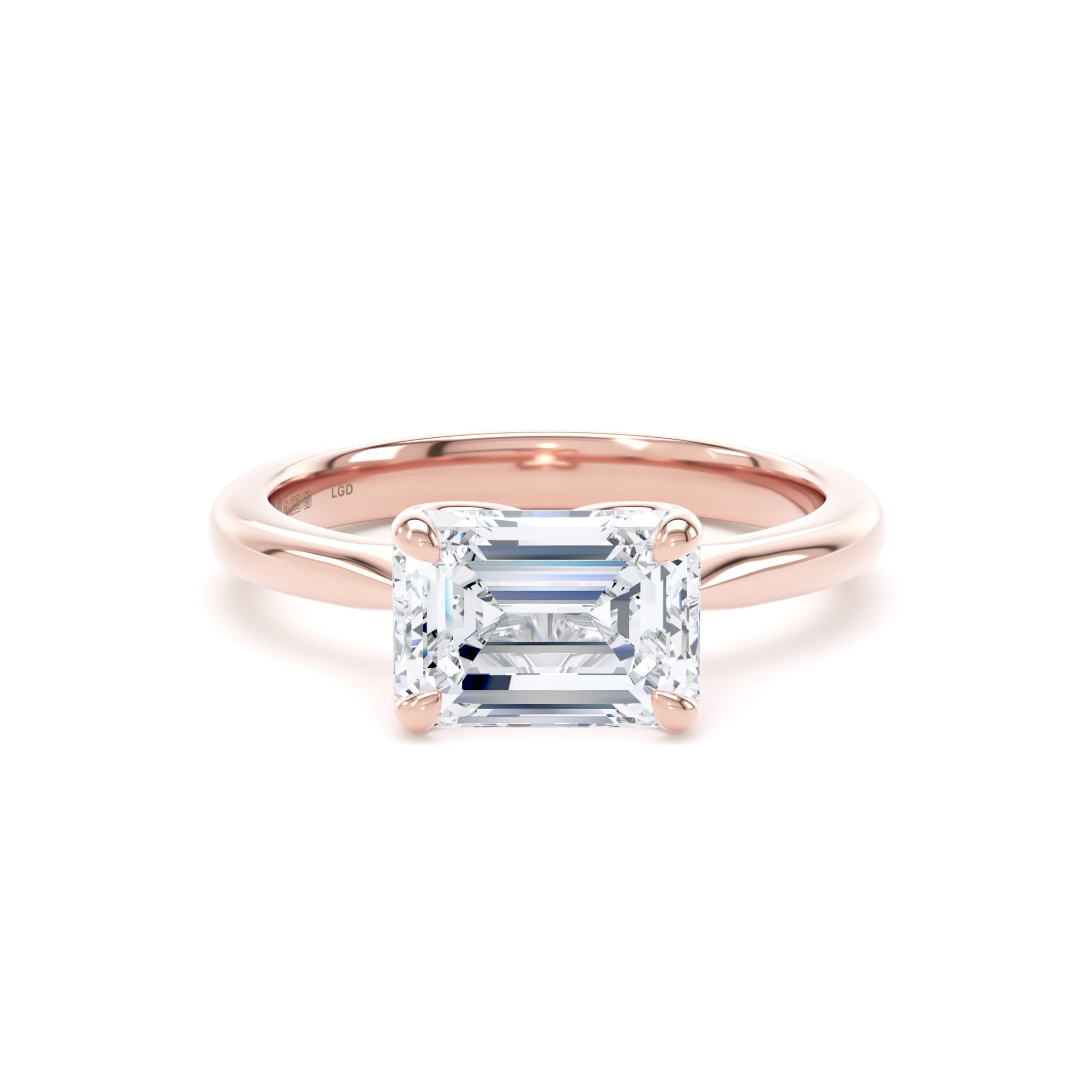 18ct Rose Gold East-West 2.00cttw Emerald Cut Lab Grown Diamond Solitaire Engagement Ring