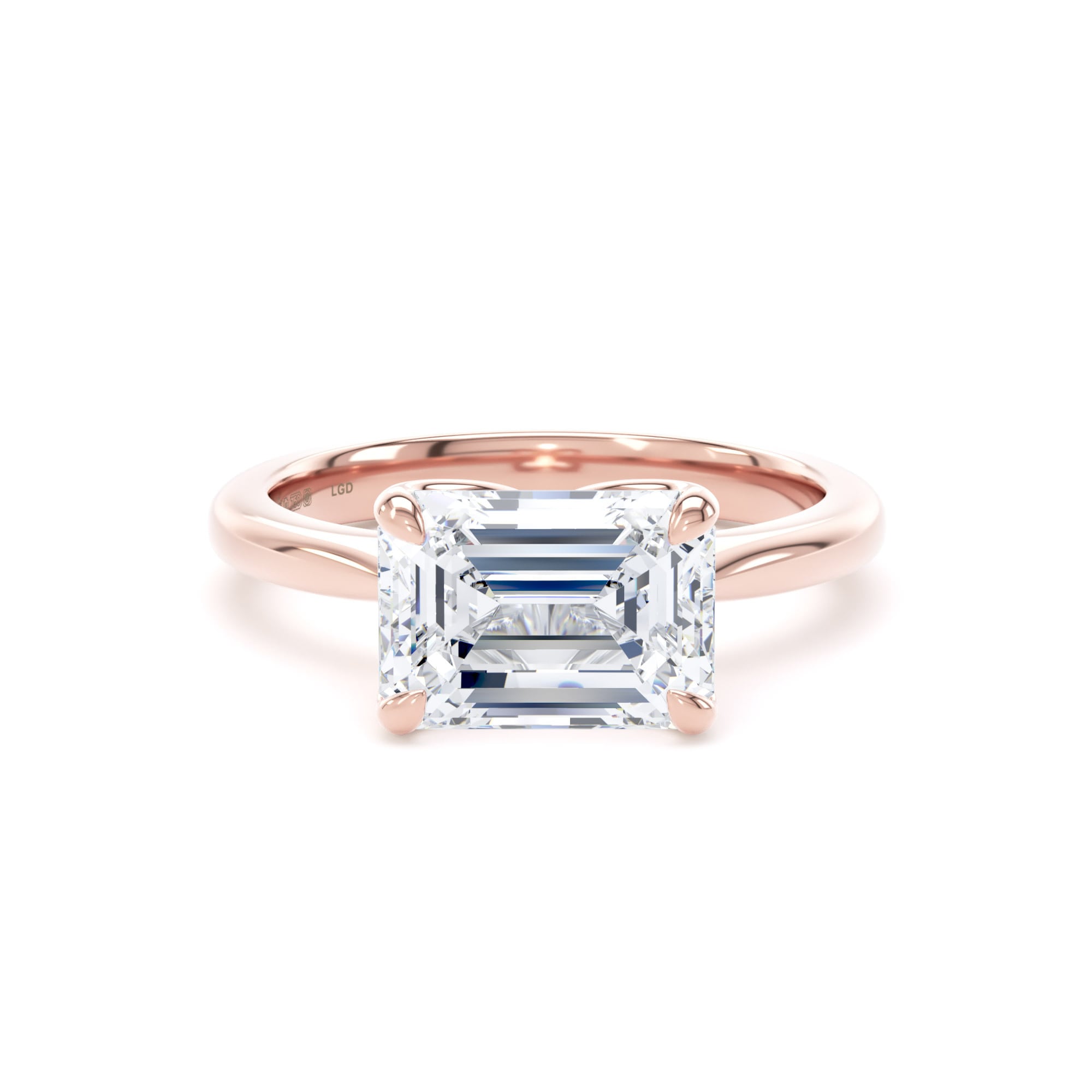 18ct Rose Gold East-West 3.00cttw Emerald Cut Lab Grown Diamond Solitaire Engagement Ring