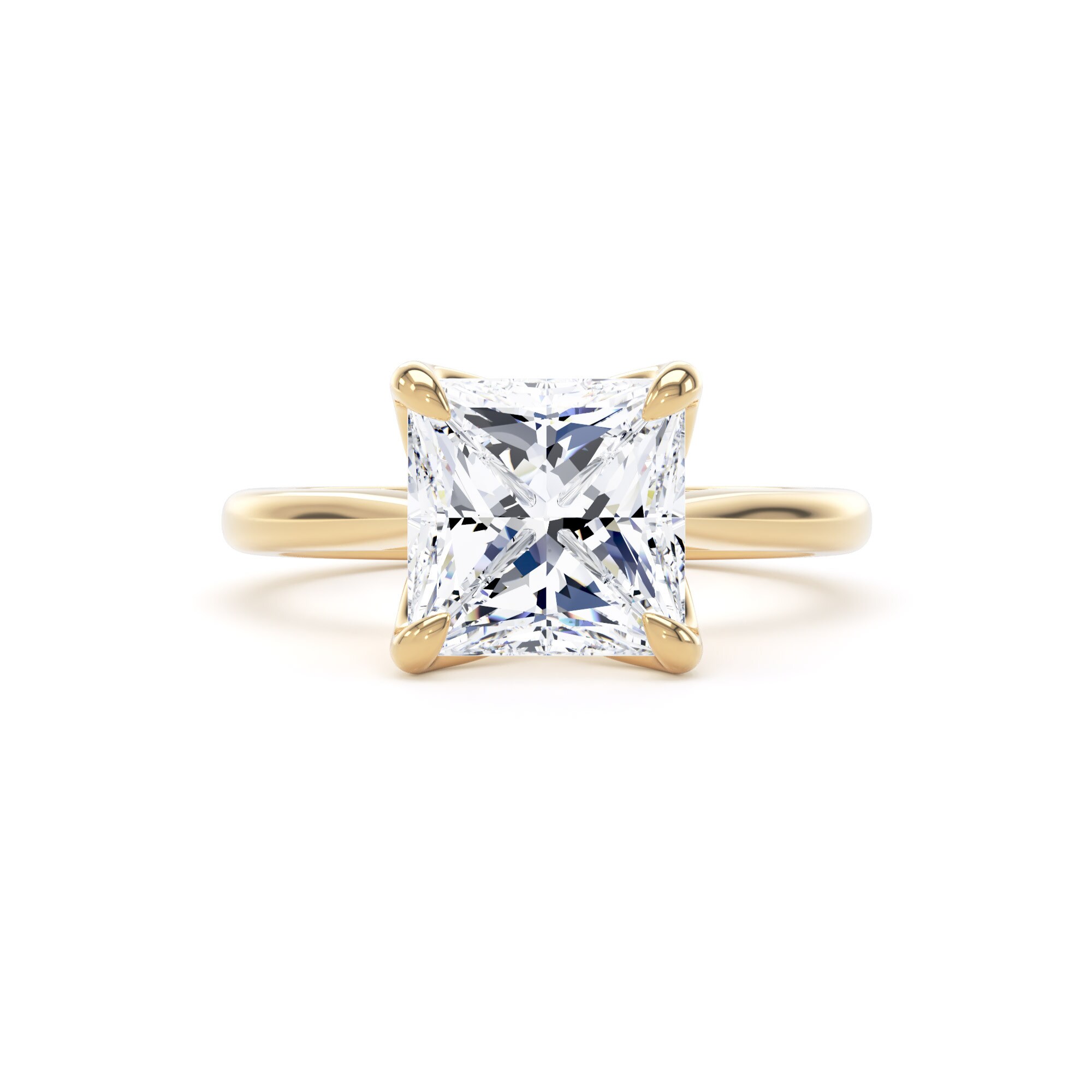Goldsmiths 18ct Yellow Gold 3.00cttw Princess Cut Lab Grown Diamond Solitaire Engagement Ring - Ring Size J.5 Goldsmiths 18ct Yellow Gold 3.00cttw Princess Cut Lab Grown Diamond Solitaire Engagement Ring - Ring Size J.5