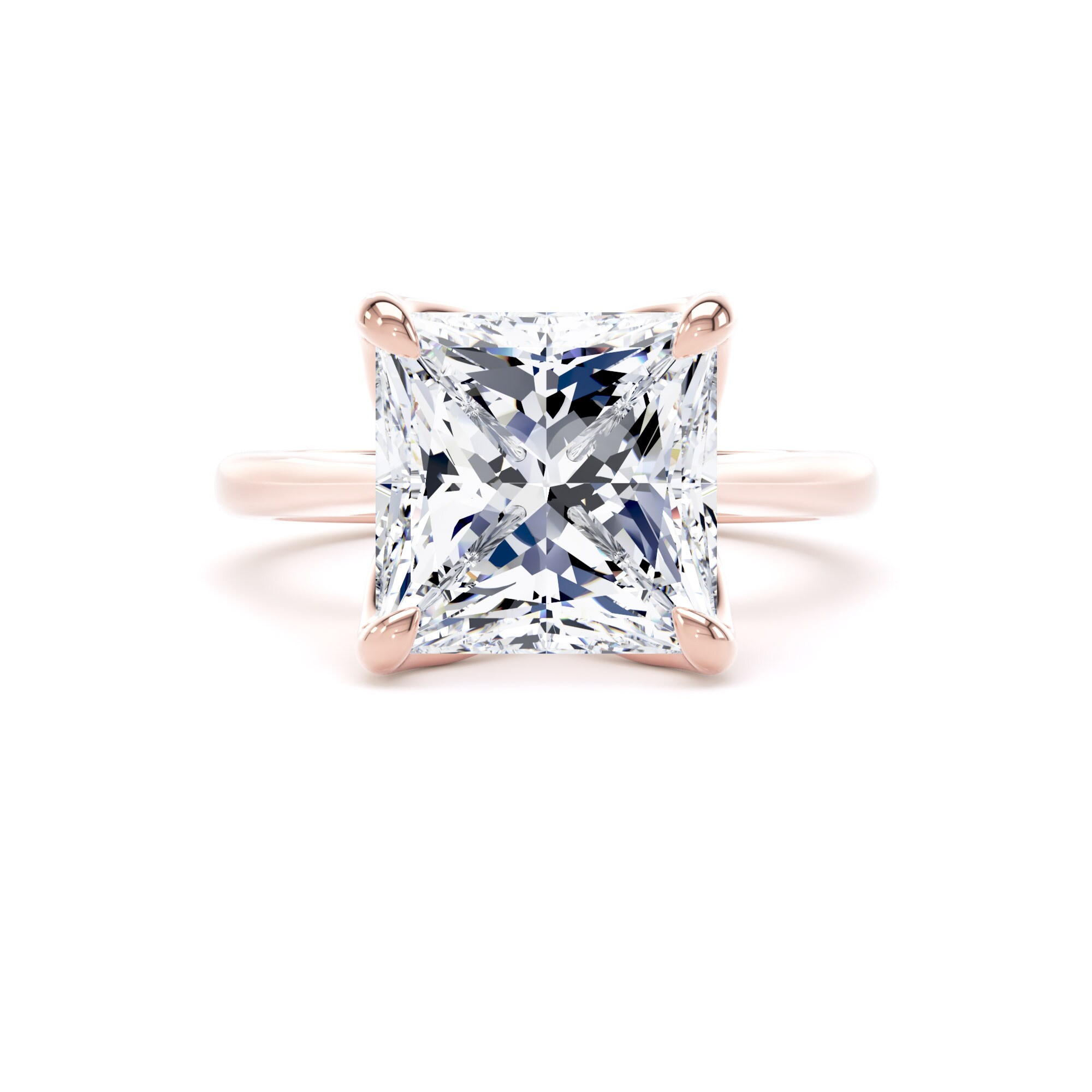 Goldsmiths 18ct Rose Gold 5.00cttw Princess Cut Lab Grown Diamond Solitaire Engagement Ring - Ring Size N.5 Goldsmiths 18ct Rose Gold 5.00cttw Princess Cut Lab Grown Diamond Solitaire Engagement Ring - Ring Size N.5