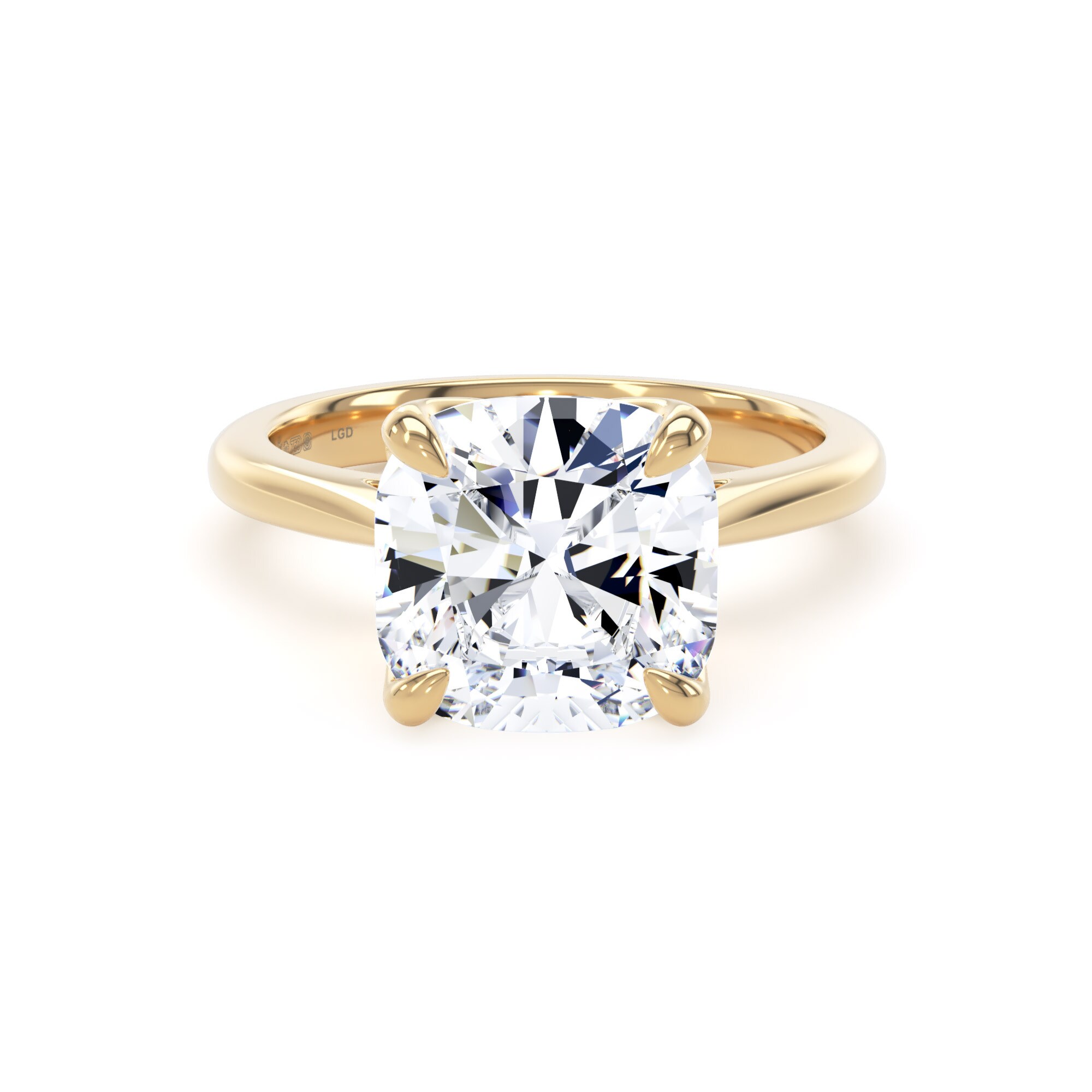 18ct Yellow Gold 5.00cttw Cushion Cut Lab Grown Diamond Solitaire Engagement Ring