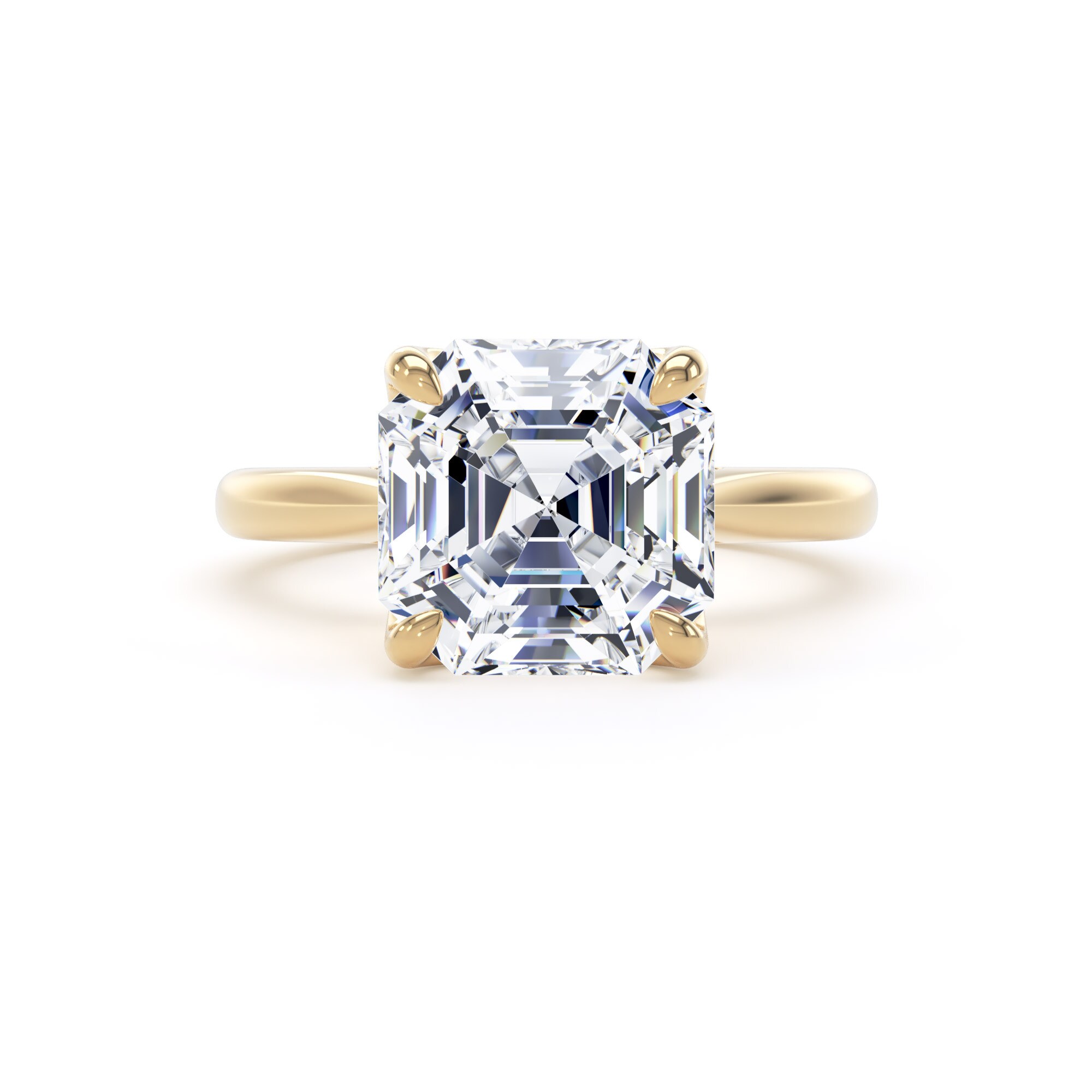 Goldsmiths 18ct Yellow Gold 5.00cttw Asscher Cut Lab Grown Diamond Solitaire Engagement Ring - Ring Size F Goldsmiths 18ct Yellow Gold 5.00cttw Asscher Cut Lab Grown Diamond Solitaire Engagement Ring - Ring Size F