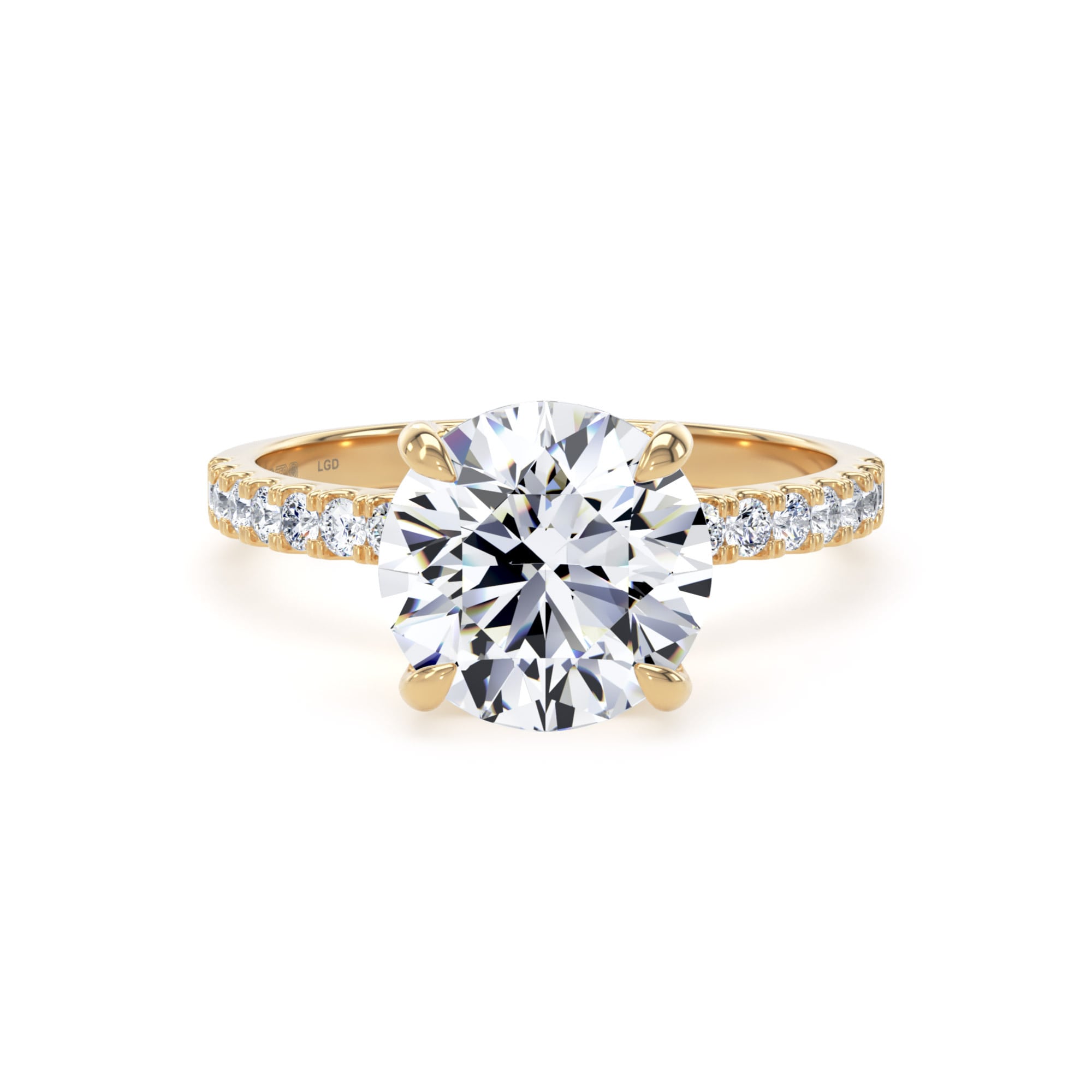 18ct Yellow Gold 2.70cttw Round Lab Grown Diamond Set Shoulder Solitaire Engagement Ring