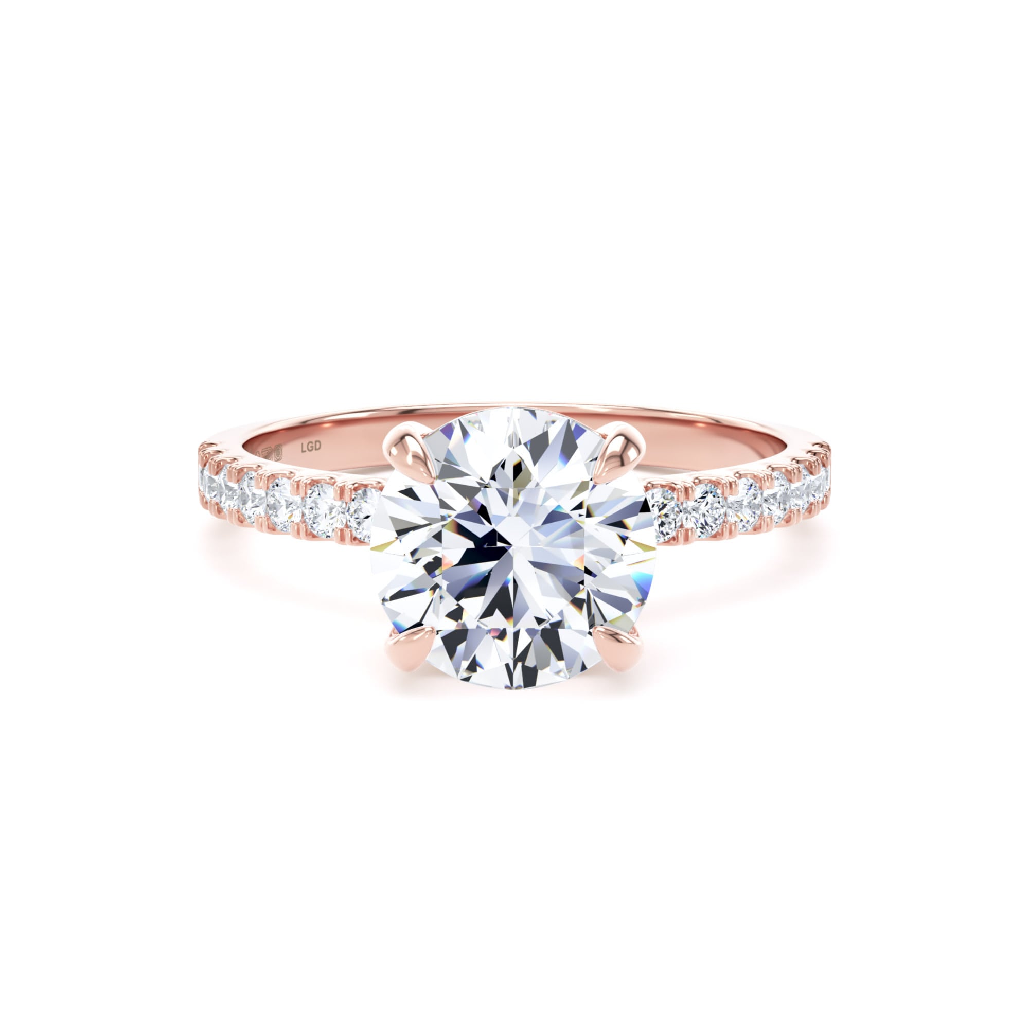 18ct Rose Gold 2.20cttw Round Lab Grown Diamond Set Shoulder Solitaire Engagement Ring
