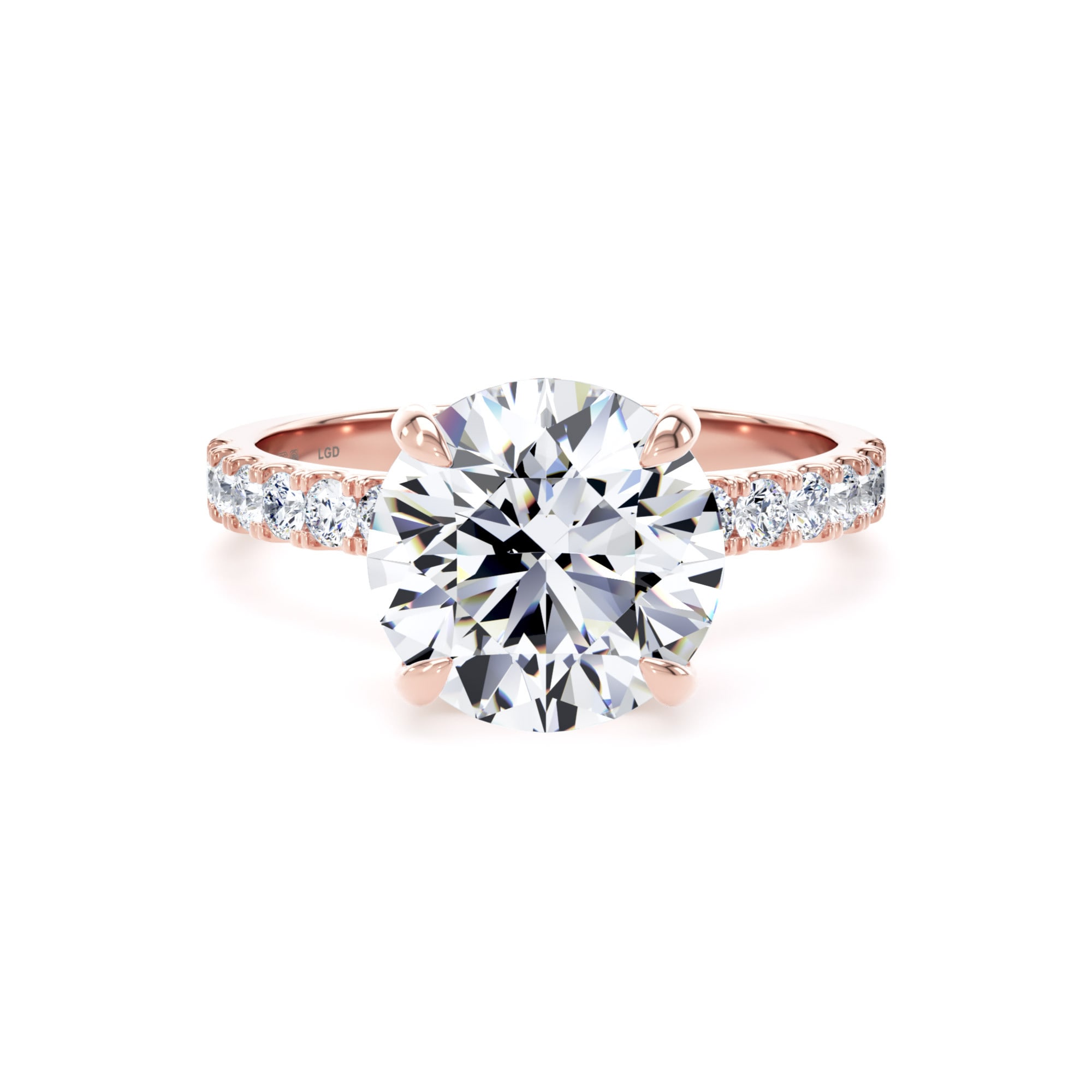 18ct Rose Gold 3.25cttw Round Lab Grown Diamond Set Shoulder Solitaire Engagement Ring