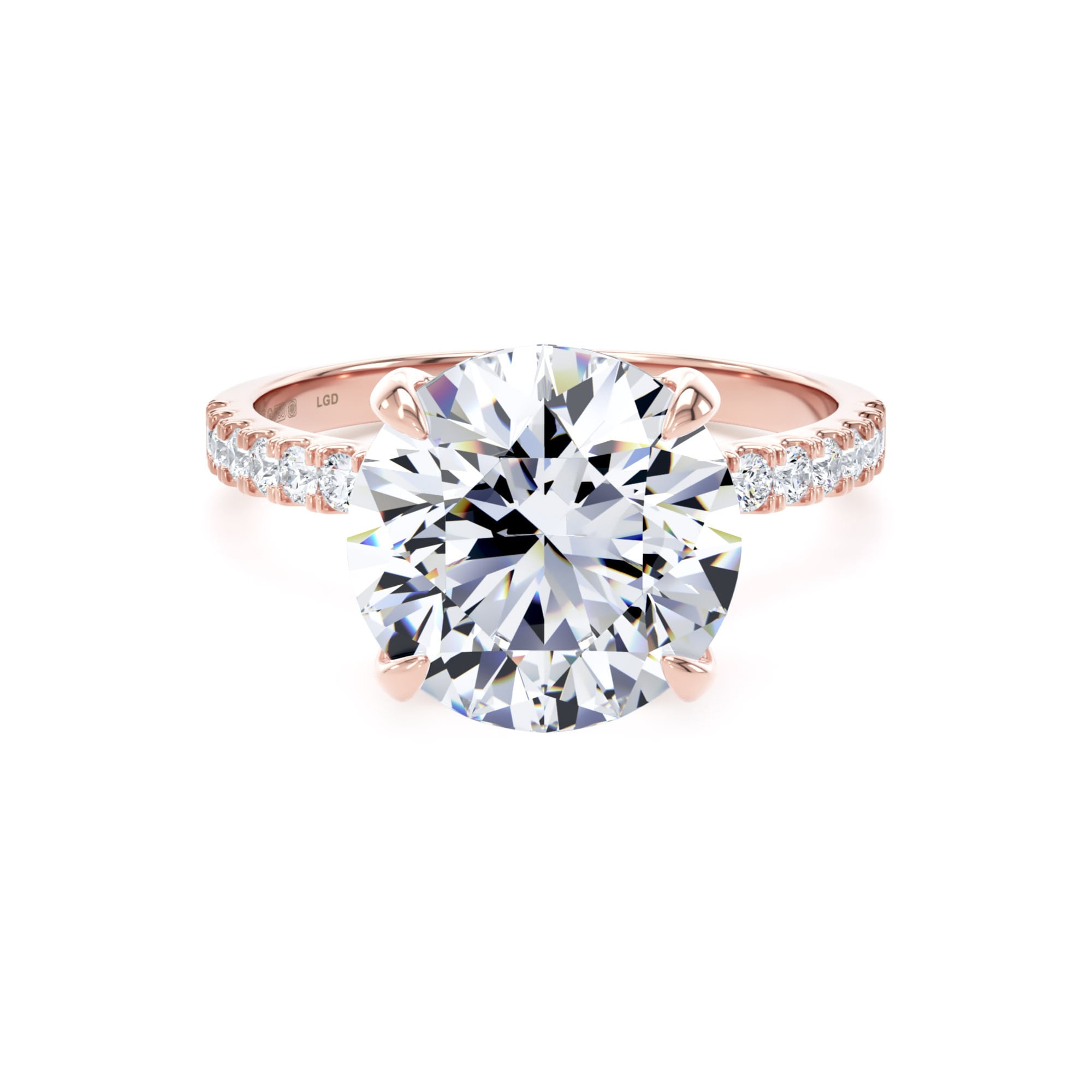 18ct Rose Gold 4.25cttw Round Lab Grown Diamond Set Shoulder Solitaire Engagement Ring