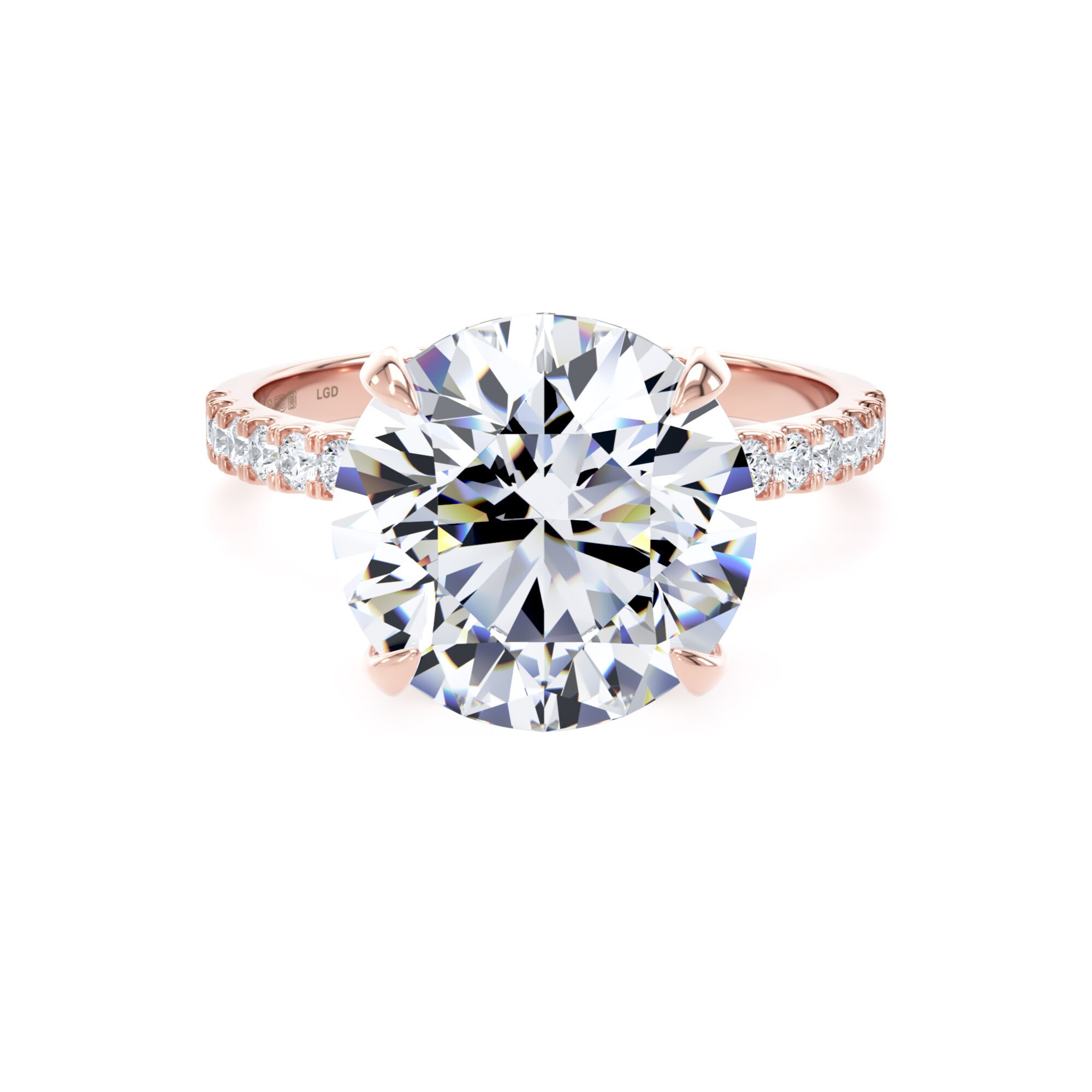 18ct Rose Gold 5.25cttw Round Lab Grown Diamond Set Shoulder Solitaire Engagement Ring