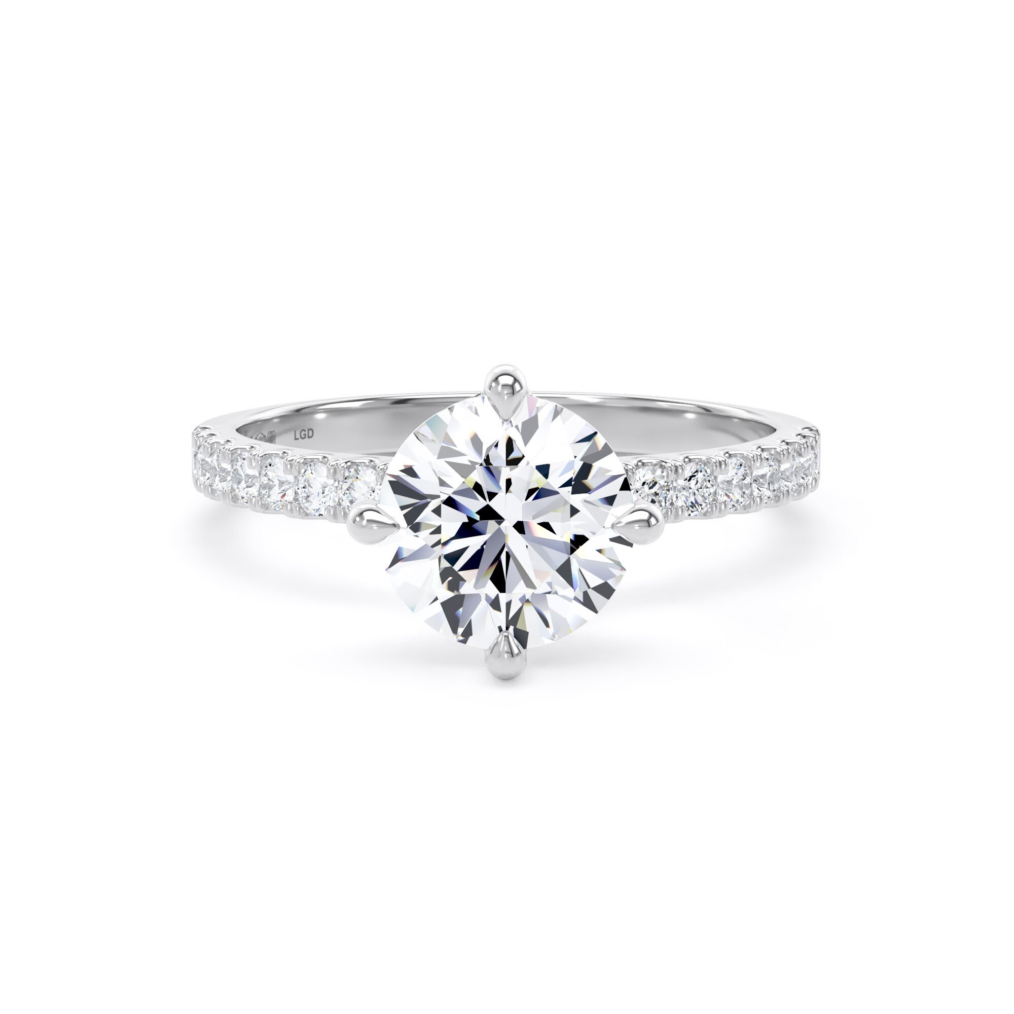 Platinum Compass Set 1.70cttw Round Lab Grown Diamond Set Shoulder Solitaire Engagement Ring