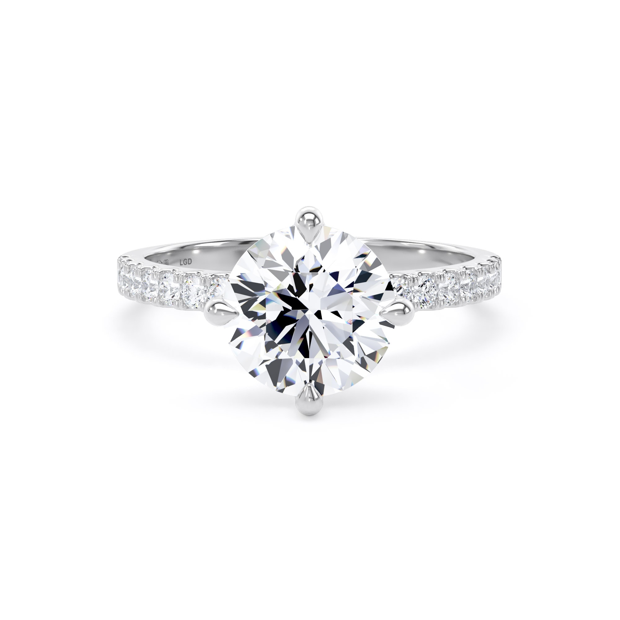 Platinum Compass Set 2.20cttw Round Lab Grown Diamond Set Shoulder Solitaire Engagement Ring
