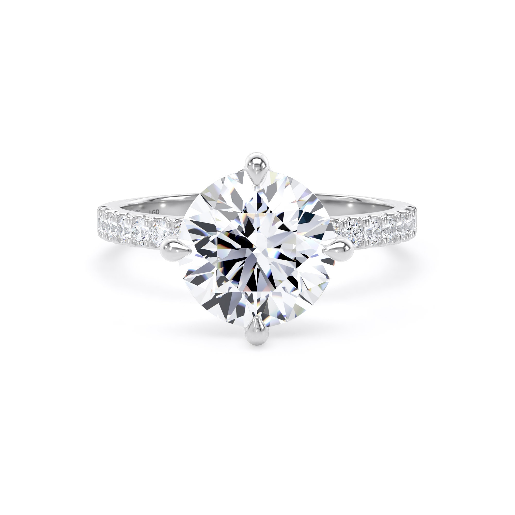 Platinum Compass Set 2.70cttw Round Lab Grown Diamond Set Shoulder Solitaire Engagement Ring