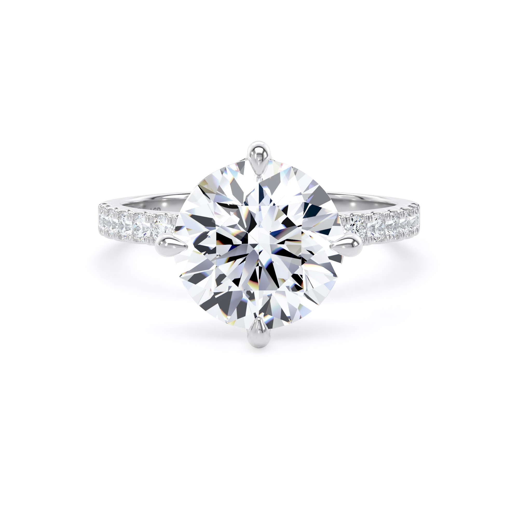 Platinum Compass Set 3.25cttw Round Lab Grown Diamond Set Shoulder Solitaire Engagement Ring