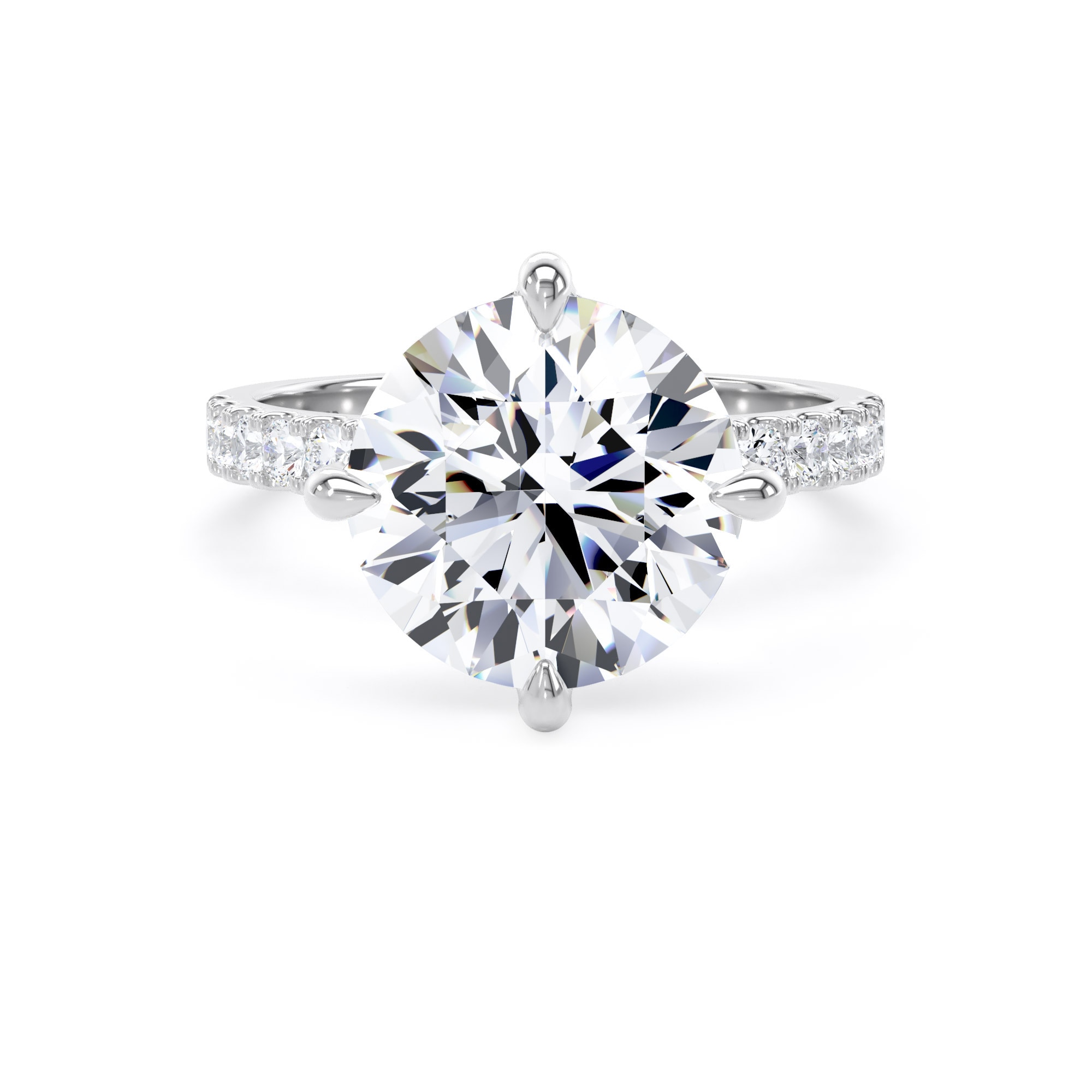 Platinum Compass Set 4.25cttw Round Lab Grown Diamond Set Shoulder Solitaire Engagement Ring