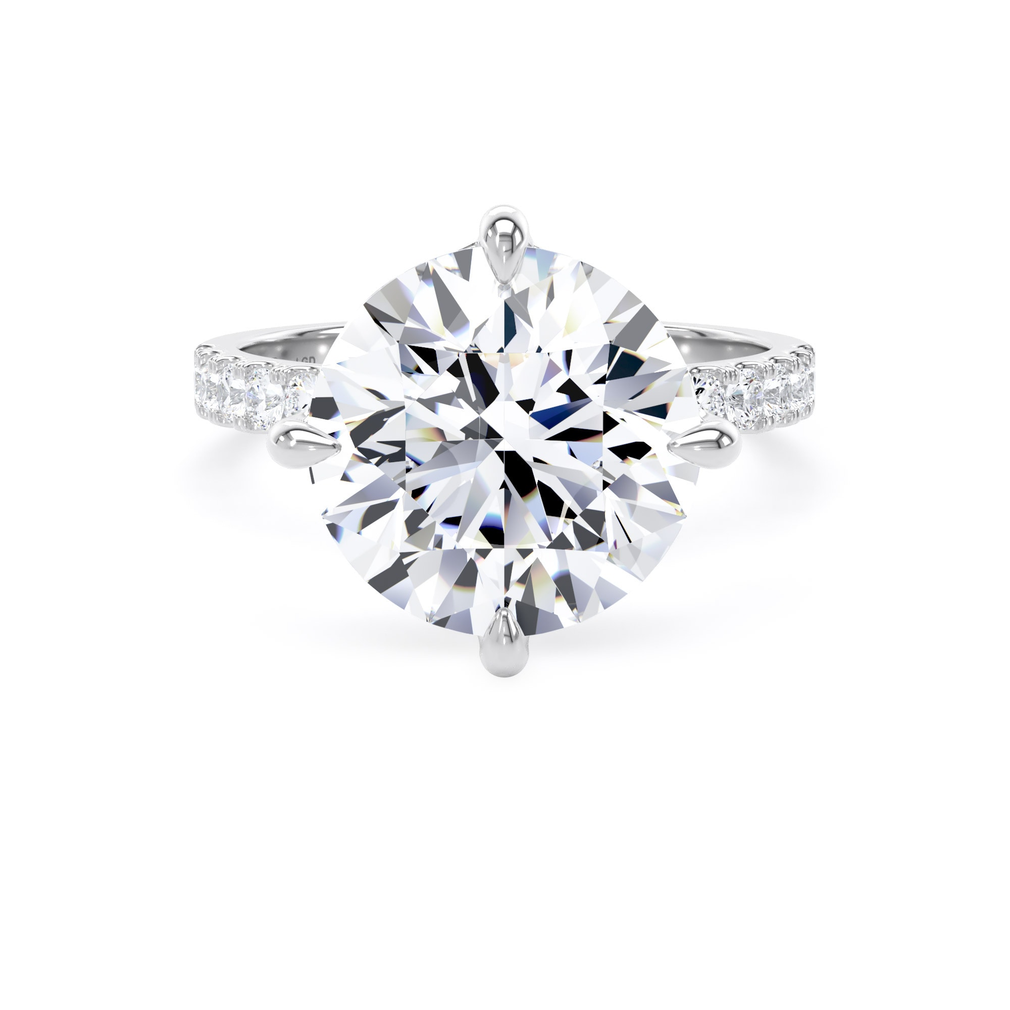 Platinum Compass Set 5.25cttw Round Lab Grown Diamond Set Shoulder Solitaire Engagement Ring