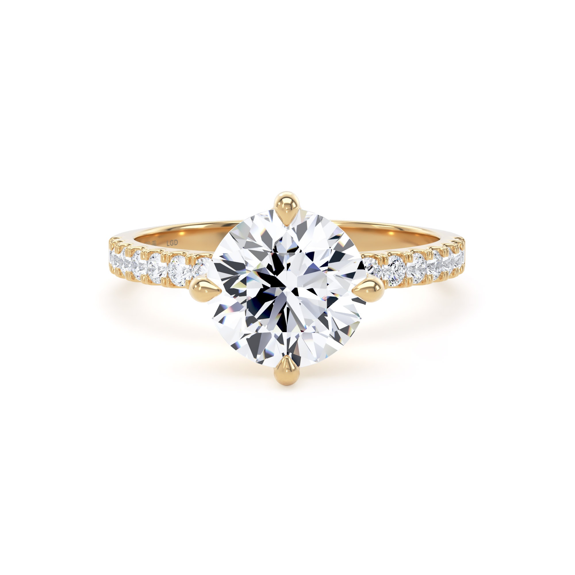 18ct Yellow Gold Compass Set 2.20cttw Round Lab Grown Diamond Set Shoulder Solitaire Engagement Ring