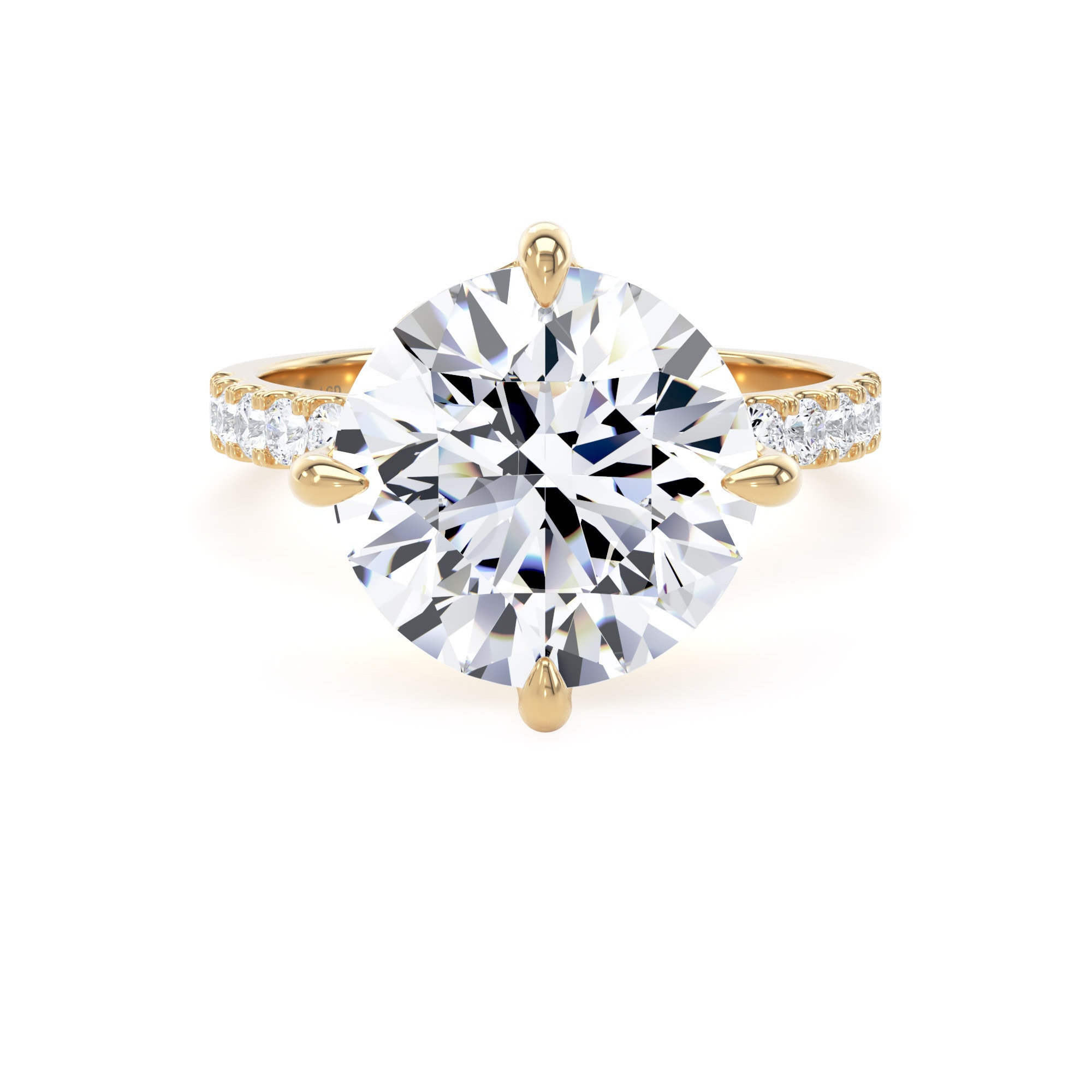 18ct Yellow Gold Compass Set 5.25cttw Round Lab Grown Diamond Set Shoulder Solitaire Engagement Ring