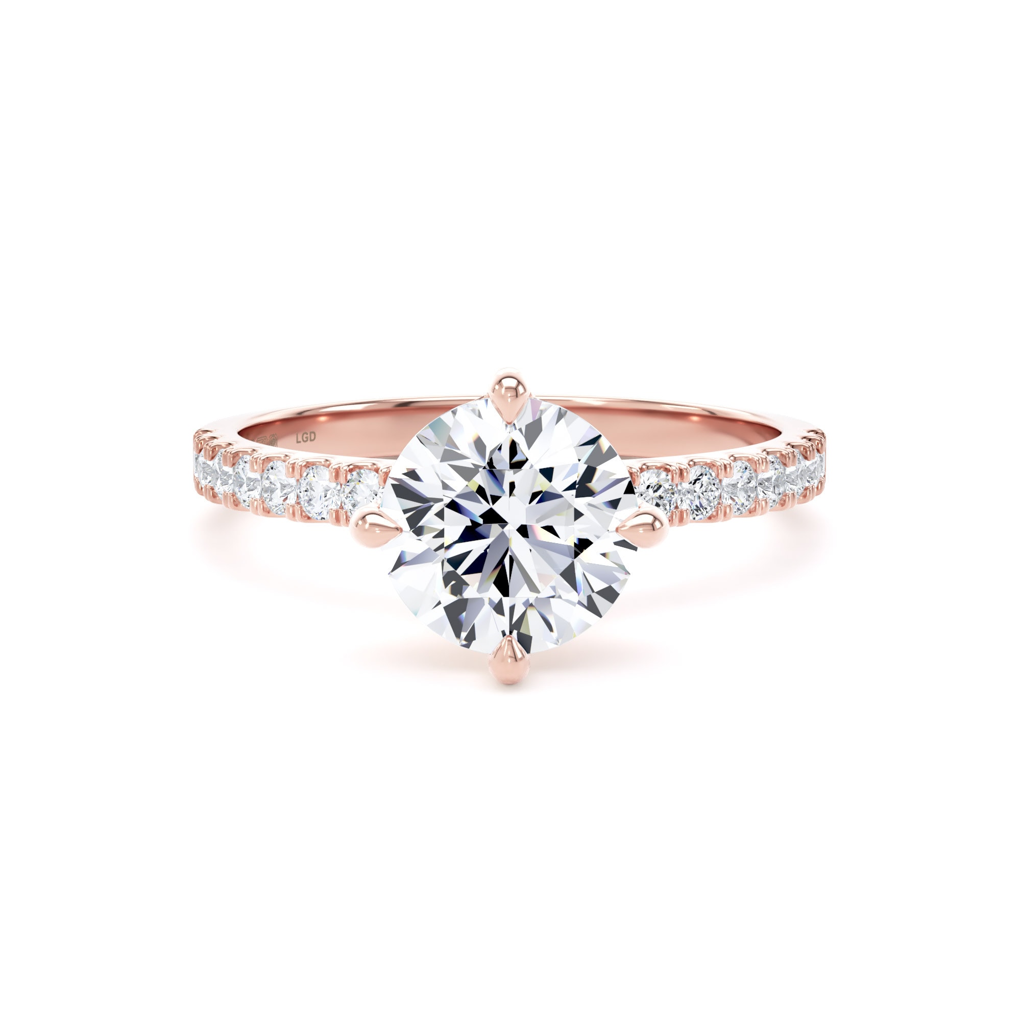 18ct Rose Gold Compass Set 1.70cttw Round Lab Grown Diamond Set Shoulder Solitaire Engagement Ring