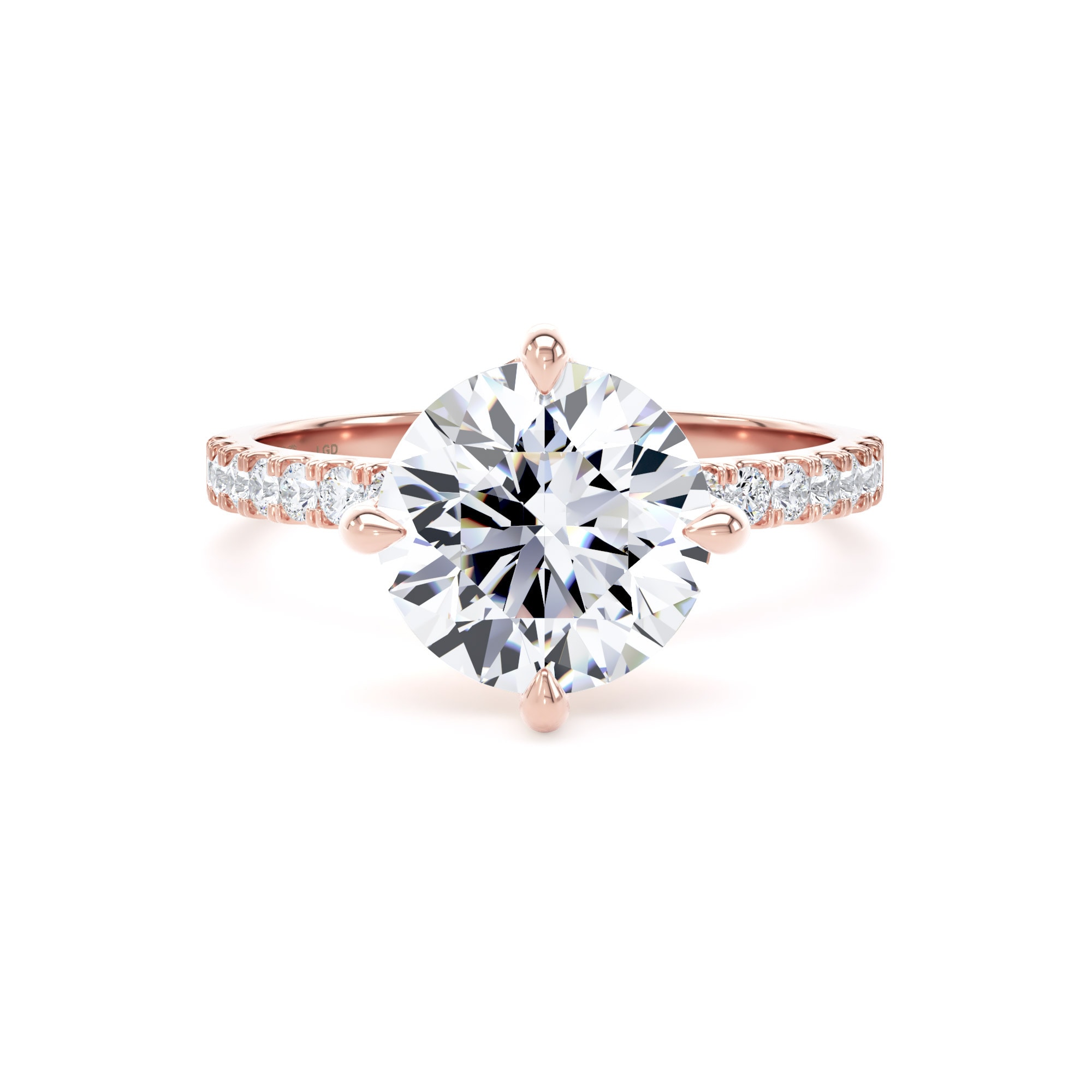 18ct Rose Gold Compass Set 2.70cttw Round Lab Grown Diamond Set Shoulder Solitaire Engagement Ring
