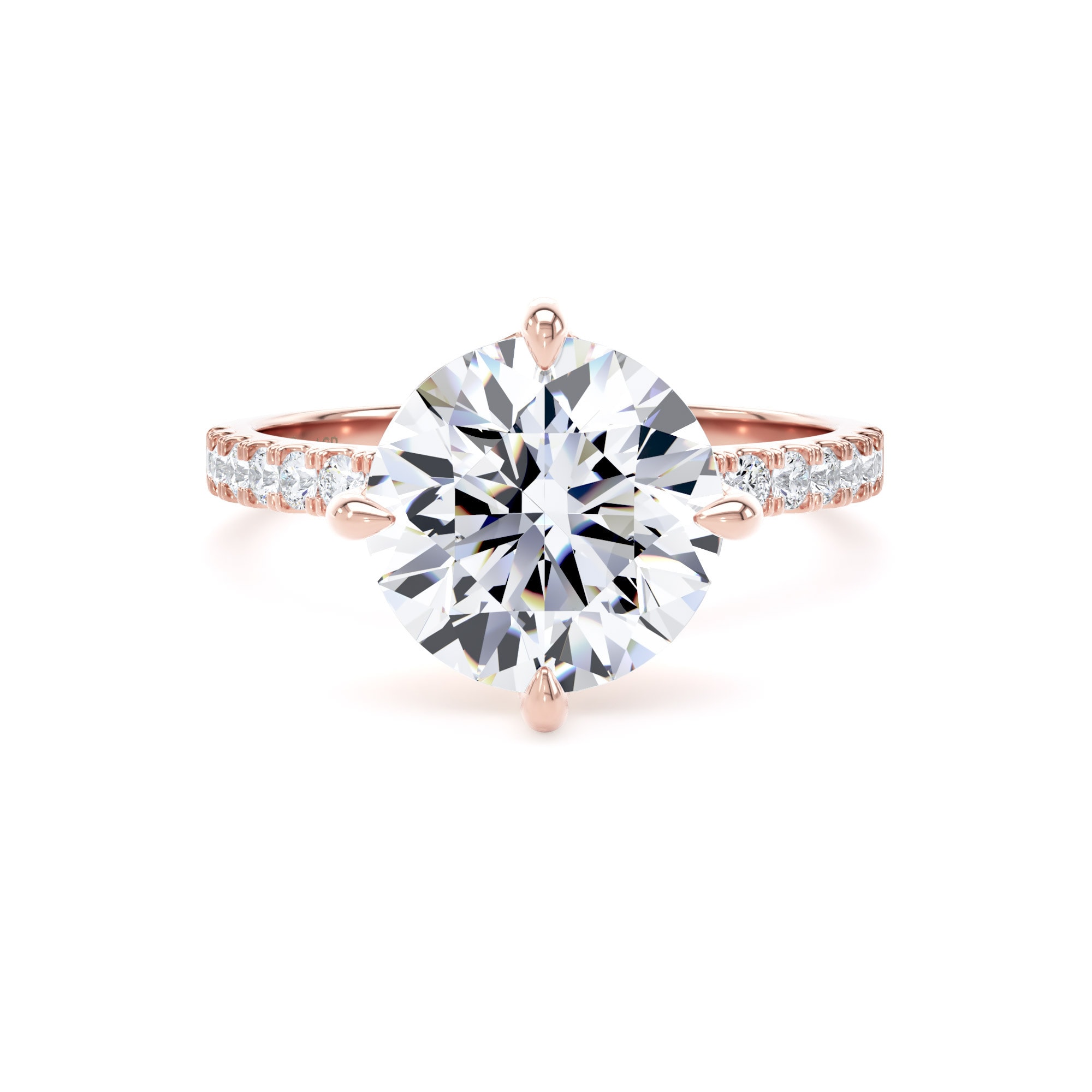 18ct Rose Gold Compass Set 3.25cttw Round Lab Grown Diamond Set Shoulder Solitaire Engagement Ring