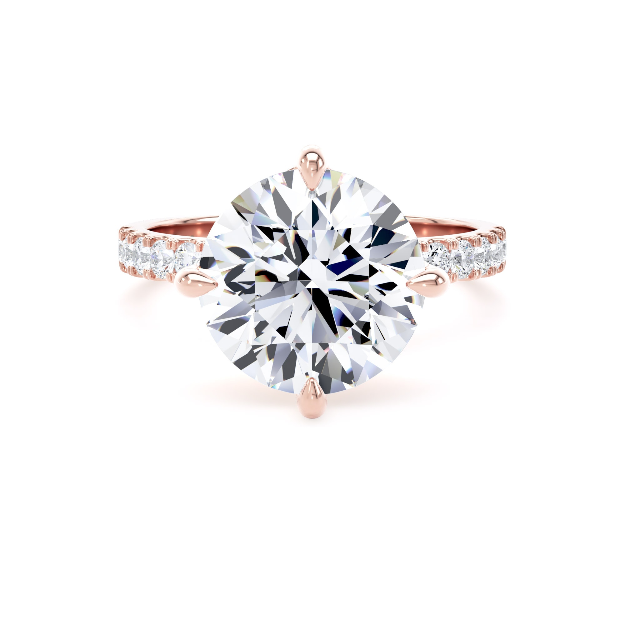 18ct Rose Gold Compass Set 4.25cttw Round Lab Grown Diamond Set Shoulder Solitaire Engagement Ring