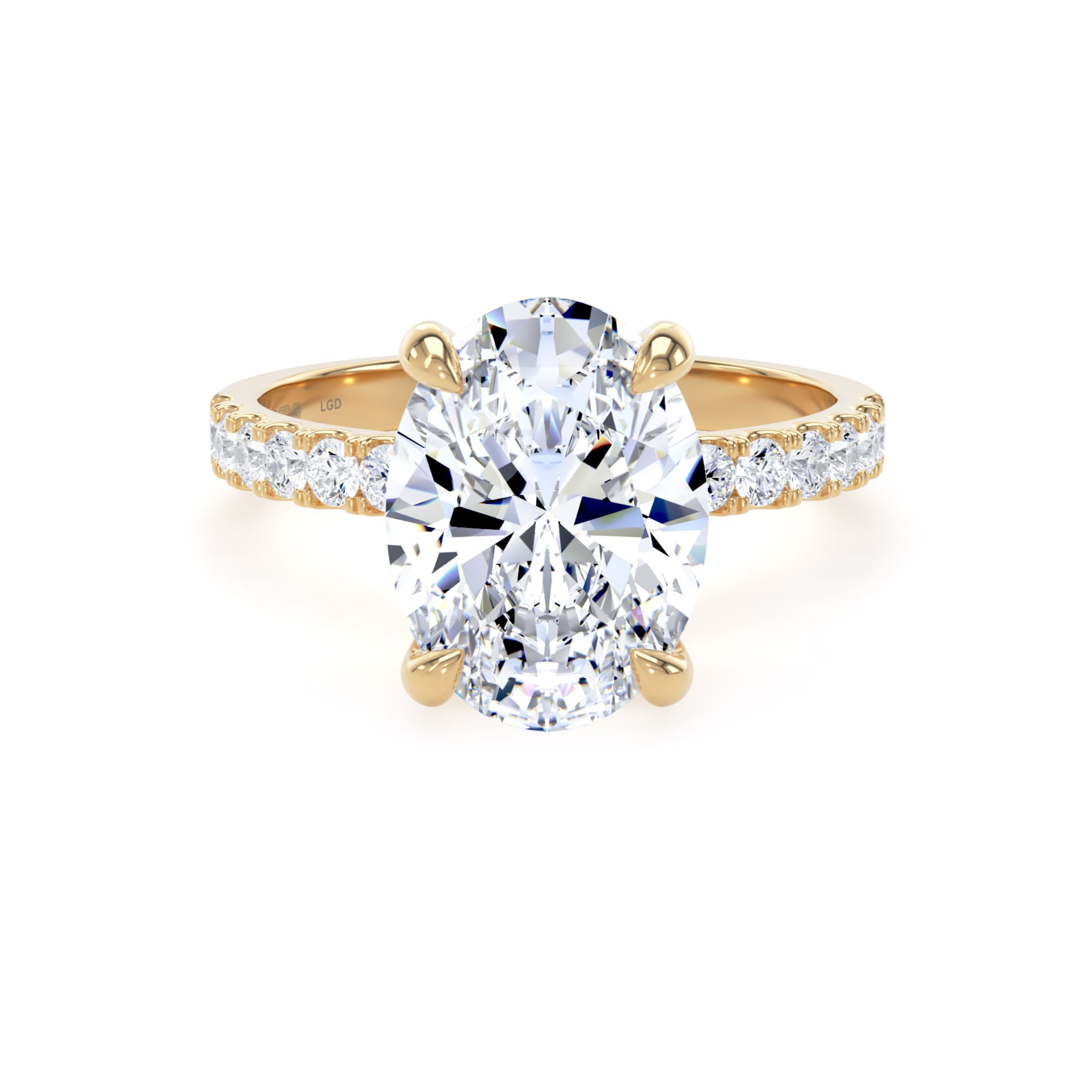 18ct Yellow Gold 3.25cttw Oval Lab Grown Diamond Set Shoulder Solitaire Engagement Ring