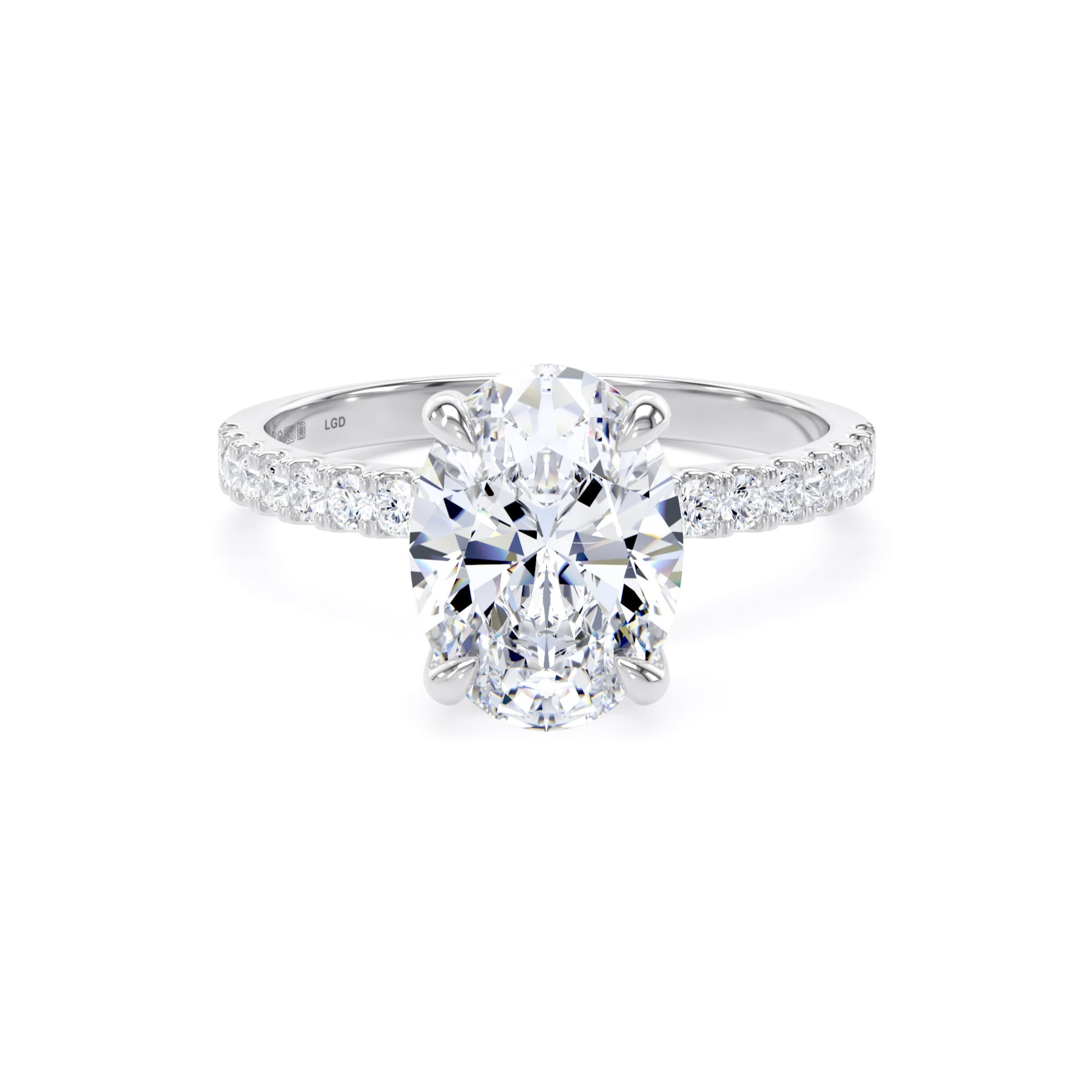 18ct White Gold 2.20cttw Oval Lab Grown Diamond Set Shoulder Solitaire Engagement Ring