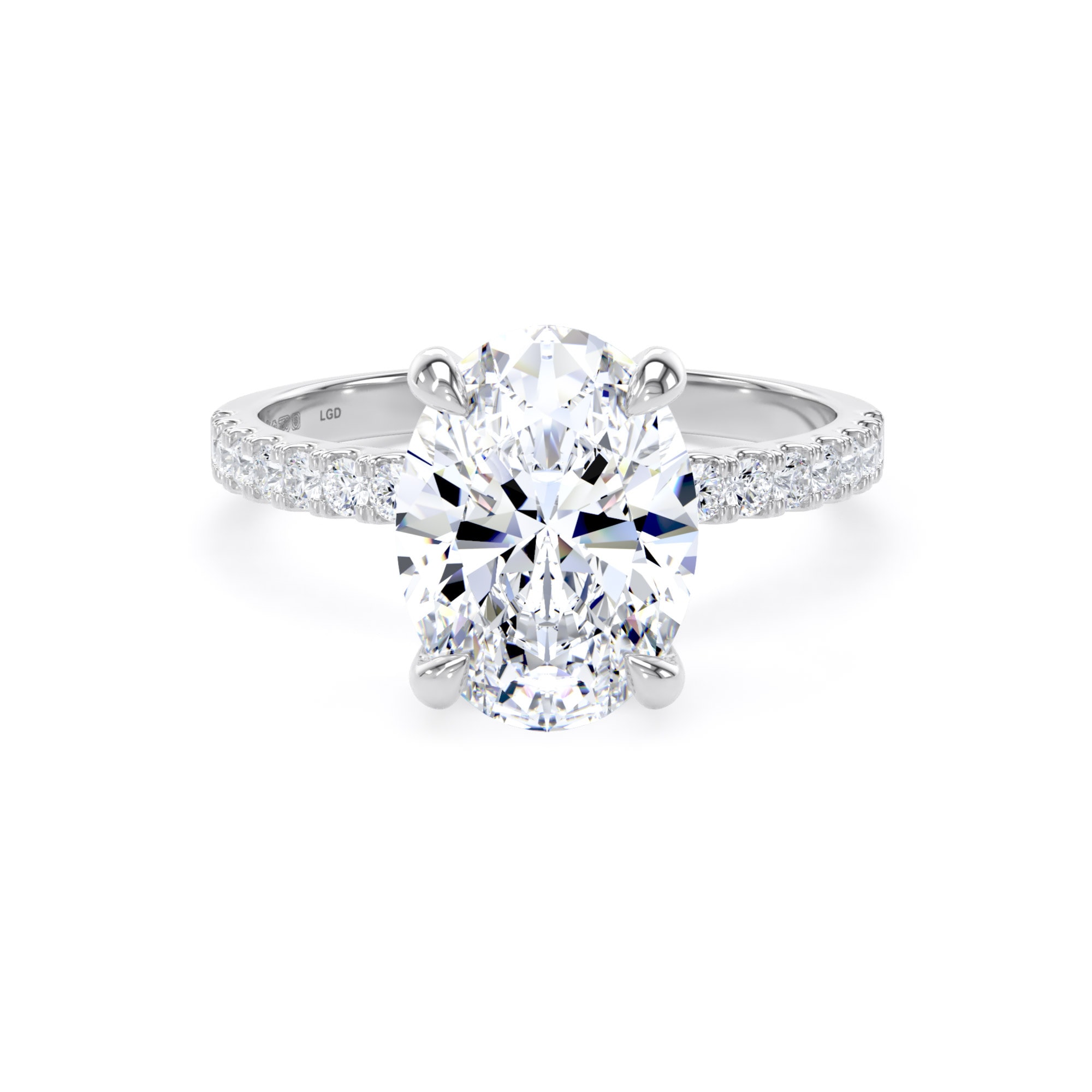 Goldsmiths 18ct White Gold 2.70cttw Oval Lab Grown Diamond Set Shoulder Solitaire Engagement Ring - Ring Size I Goldsmiths 18ct White Gold 2.70cttw Oval Lab Grown Diamond Set Shoulder Solitaire Engagement Ring - Ring Size I