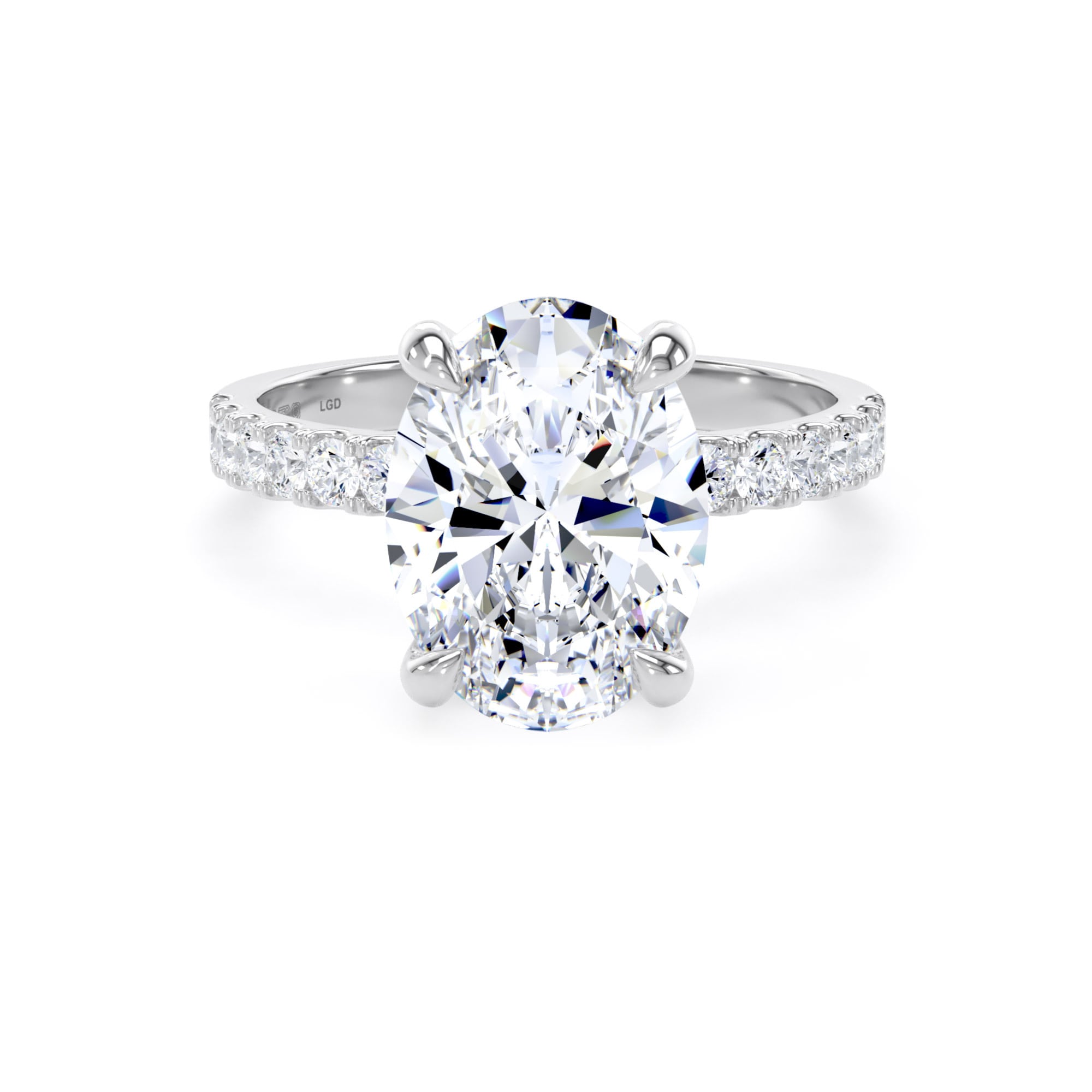 18ct White Gold 3.25cttw Oval Lab Grown Diamond Set Shoulder Solitaire Engagement Ring